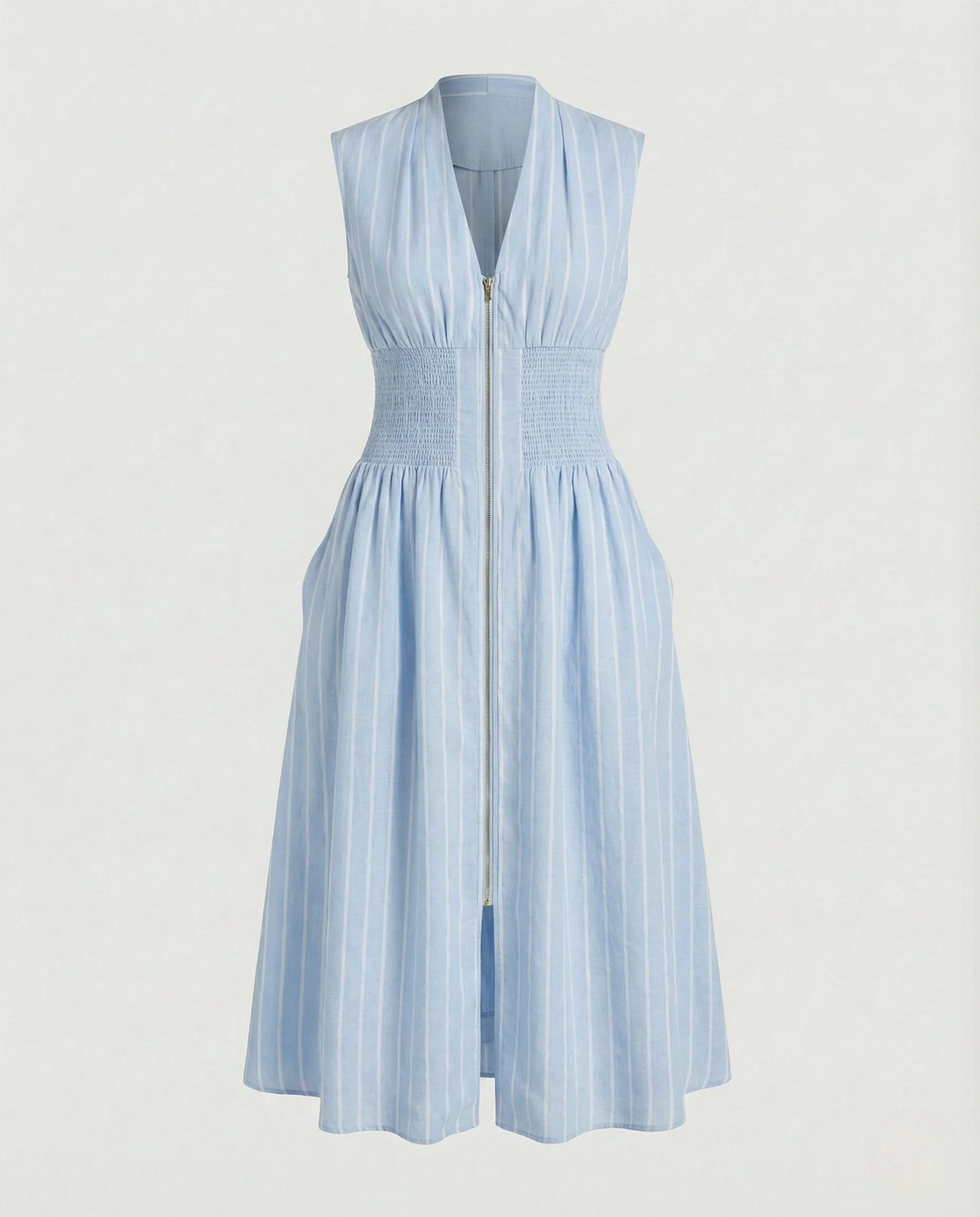 Damen Ärmelloses Midikleid mit V-Ausschnitt und Smockbund - Image 5