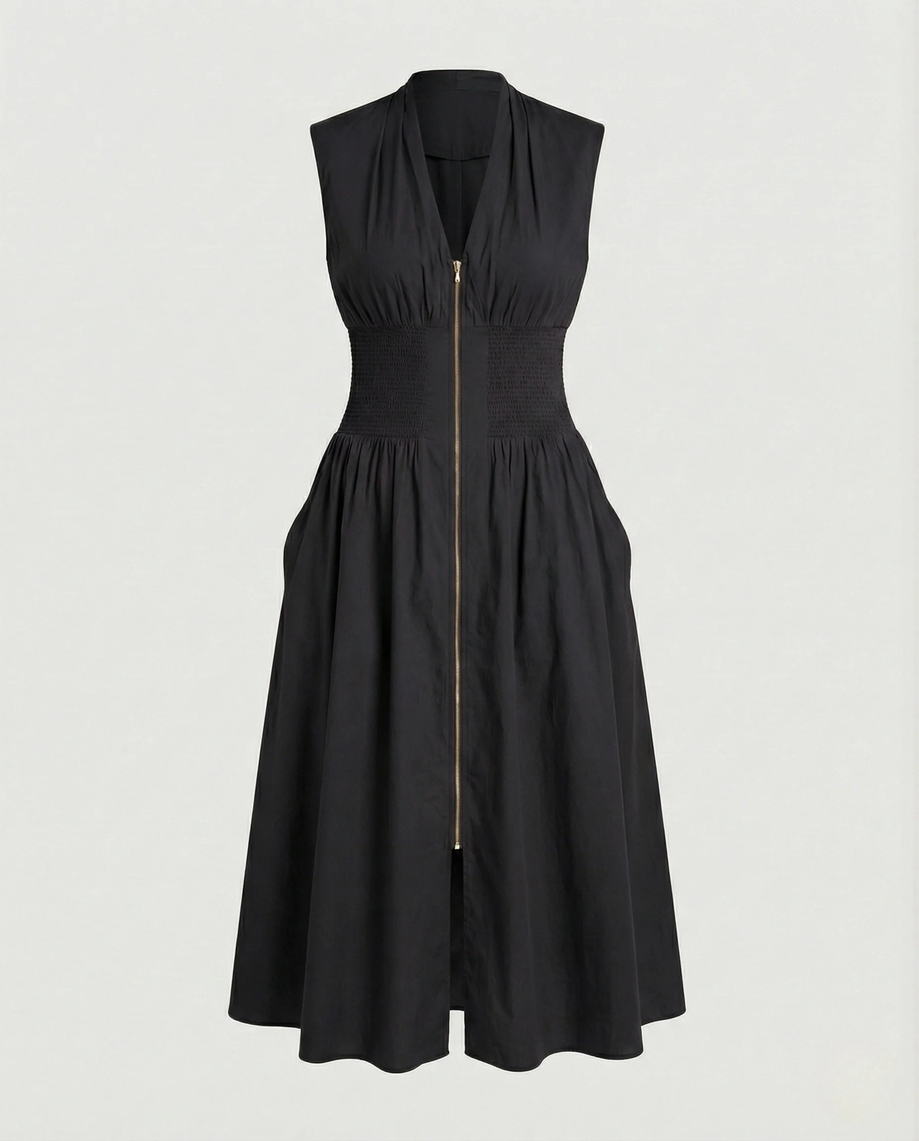 Damen Ärmelloses Midikleid mit V-Ausschnitt und Smockbund - Image 8