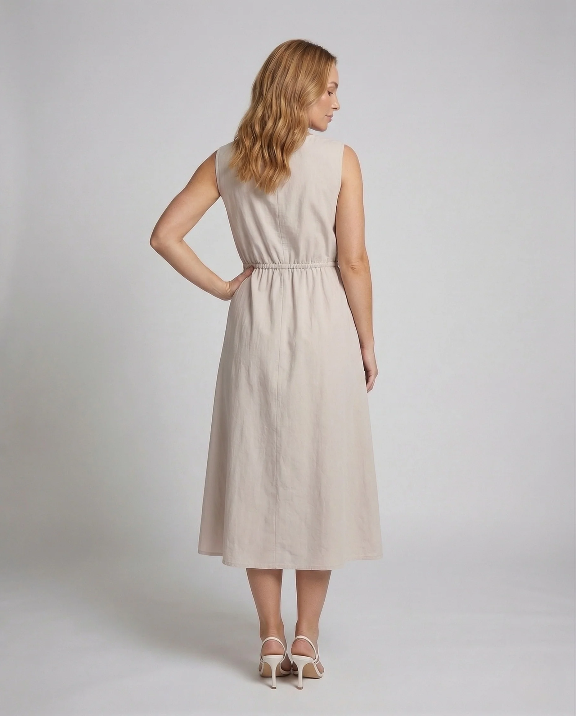 Damen Baumwollkleid Midi Elastik - Image 4