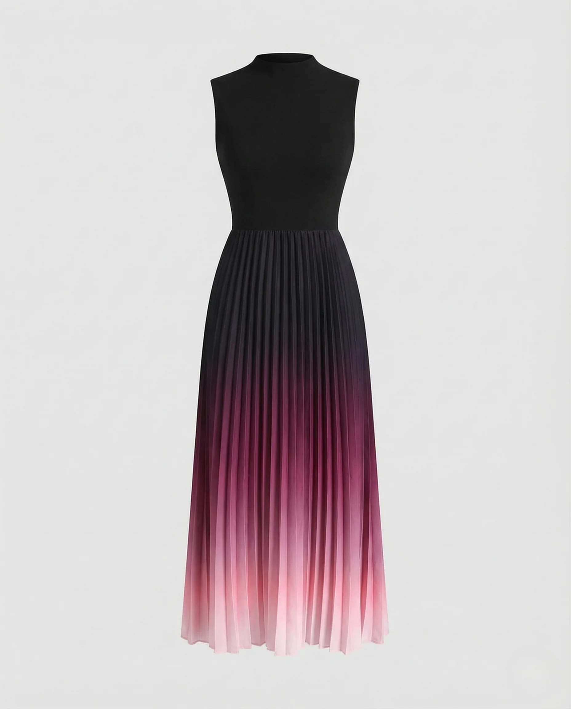 Damen Plissee Maxikleid Ärmellos Stehkragen - Image 5