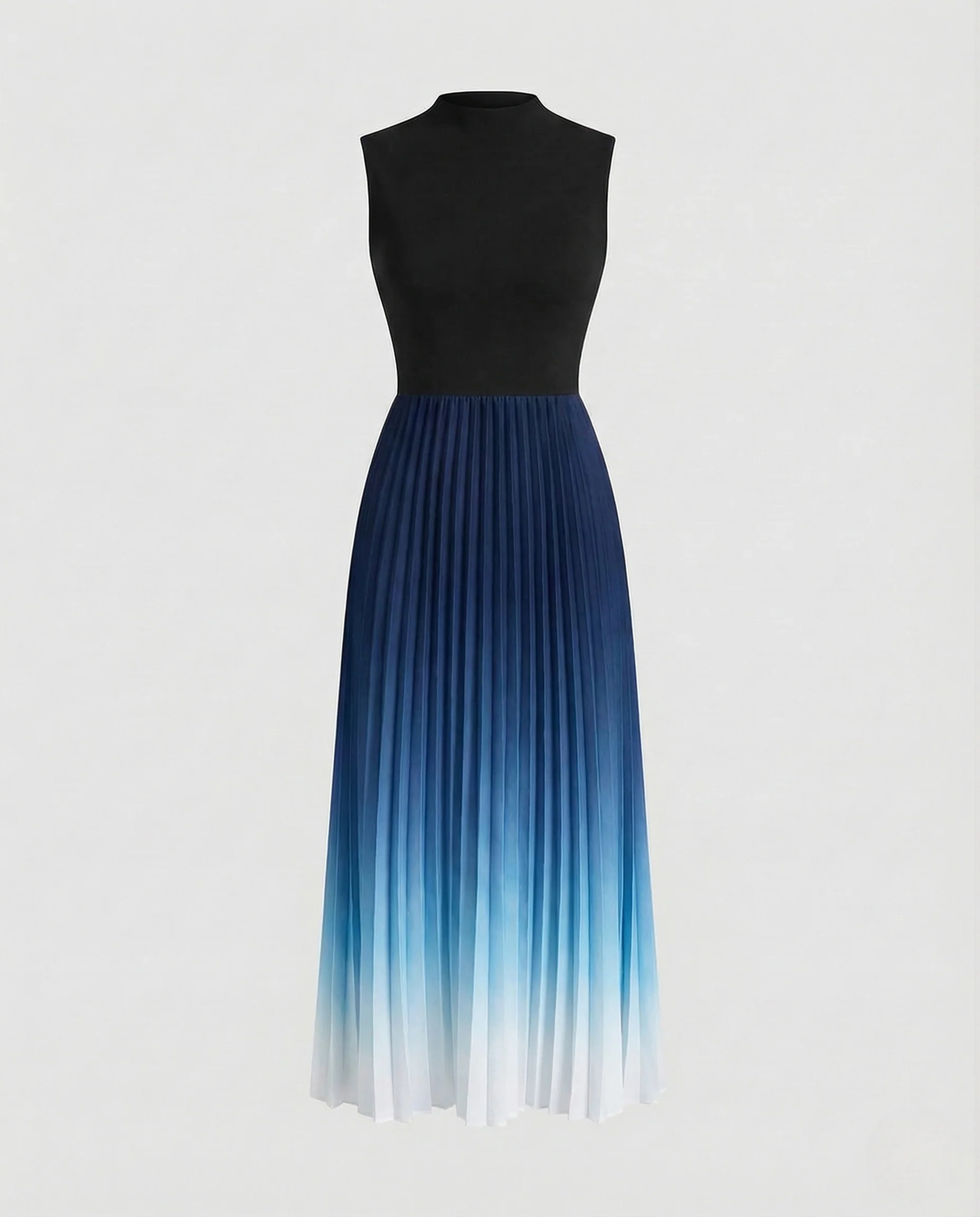 Damen Plissee Maxikleid Ärmellos Stehkragen - Image 6