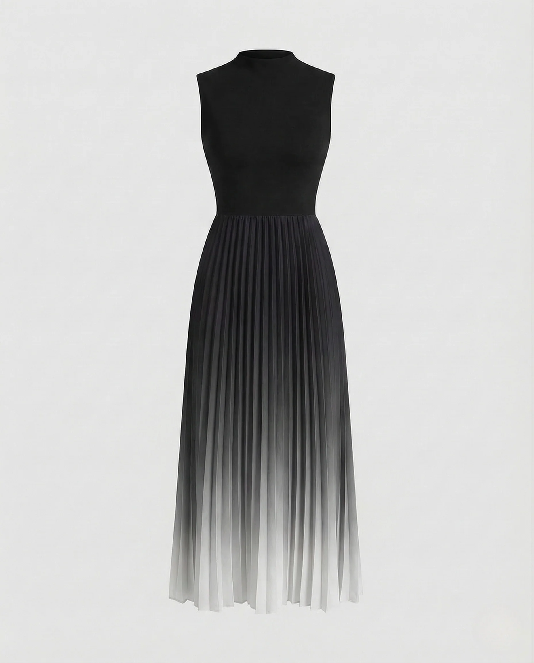 Damen Plissee Maxikleid Ärmellos Stehkragen - Image 8