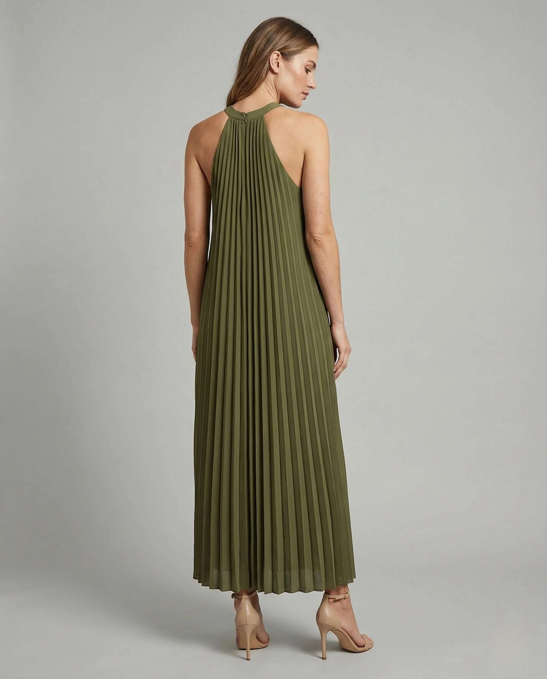 Damen Ärmelloses Plissee Maxikleid mit Stehkragen - Image 4