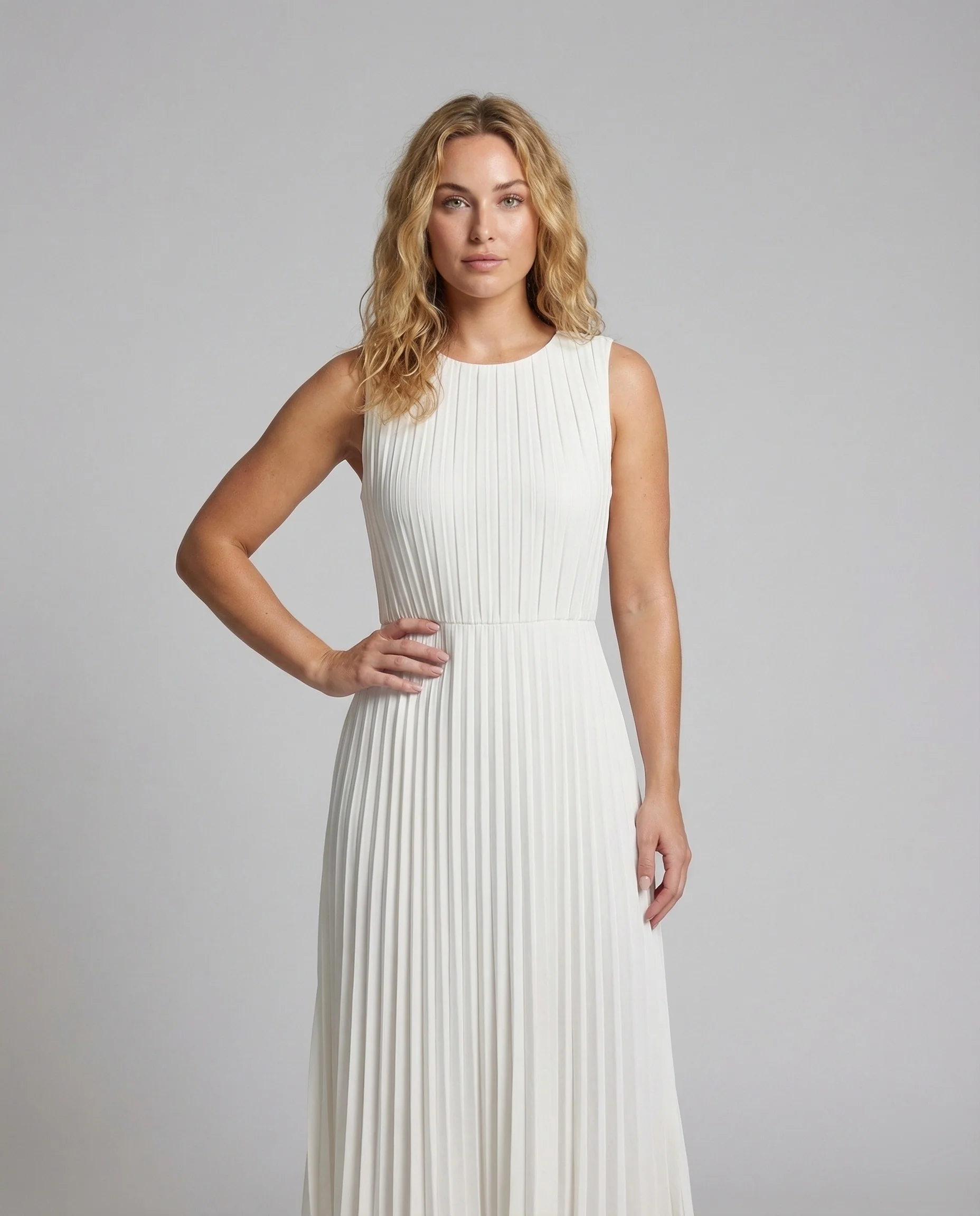 Damen Plissee Maxikleid mit Taillenbund - Image 2