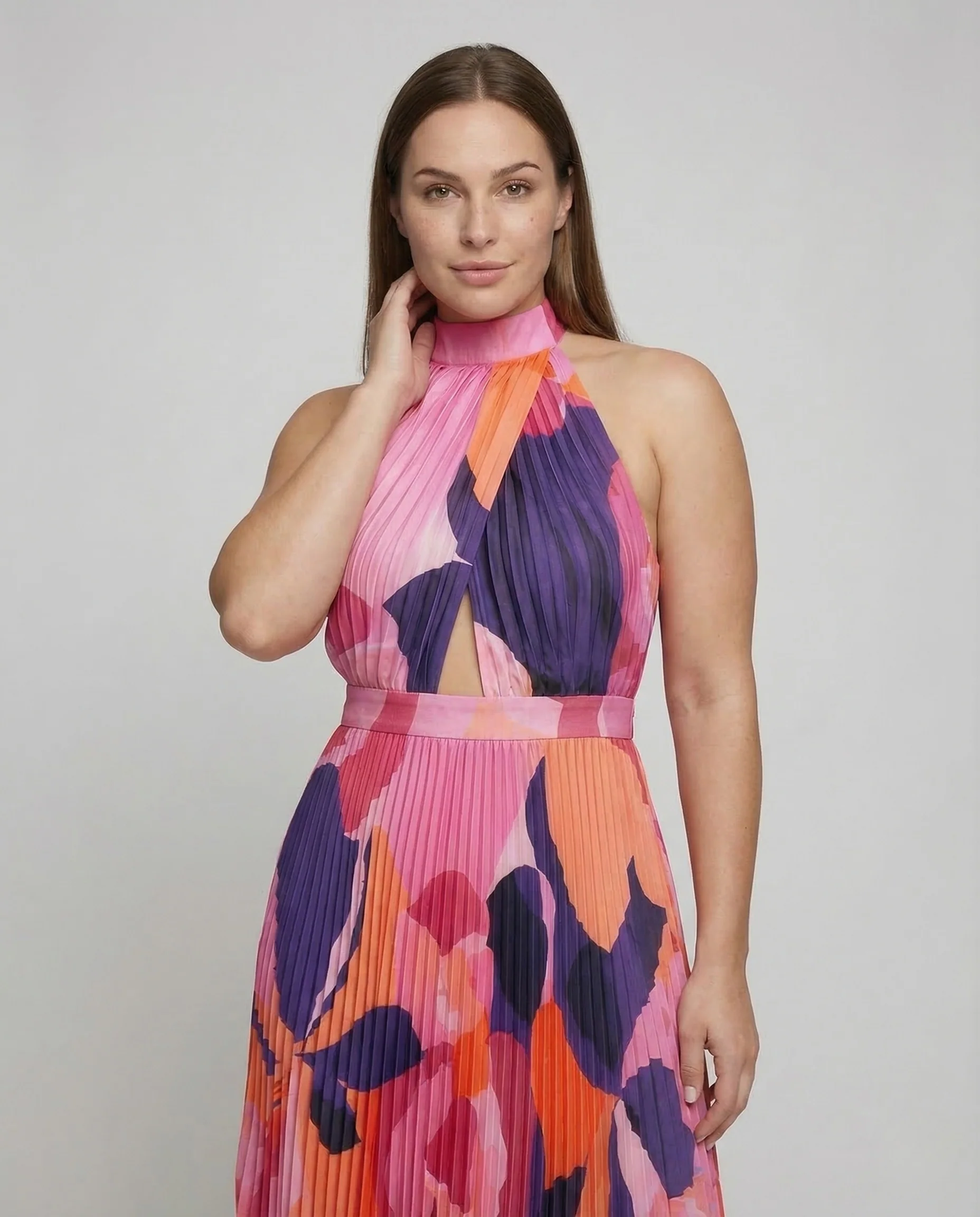Damen Plissee Maxikleid Stehkragen - Image 2