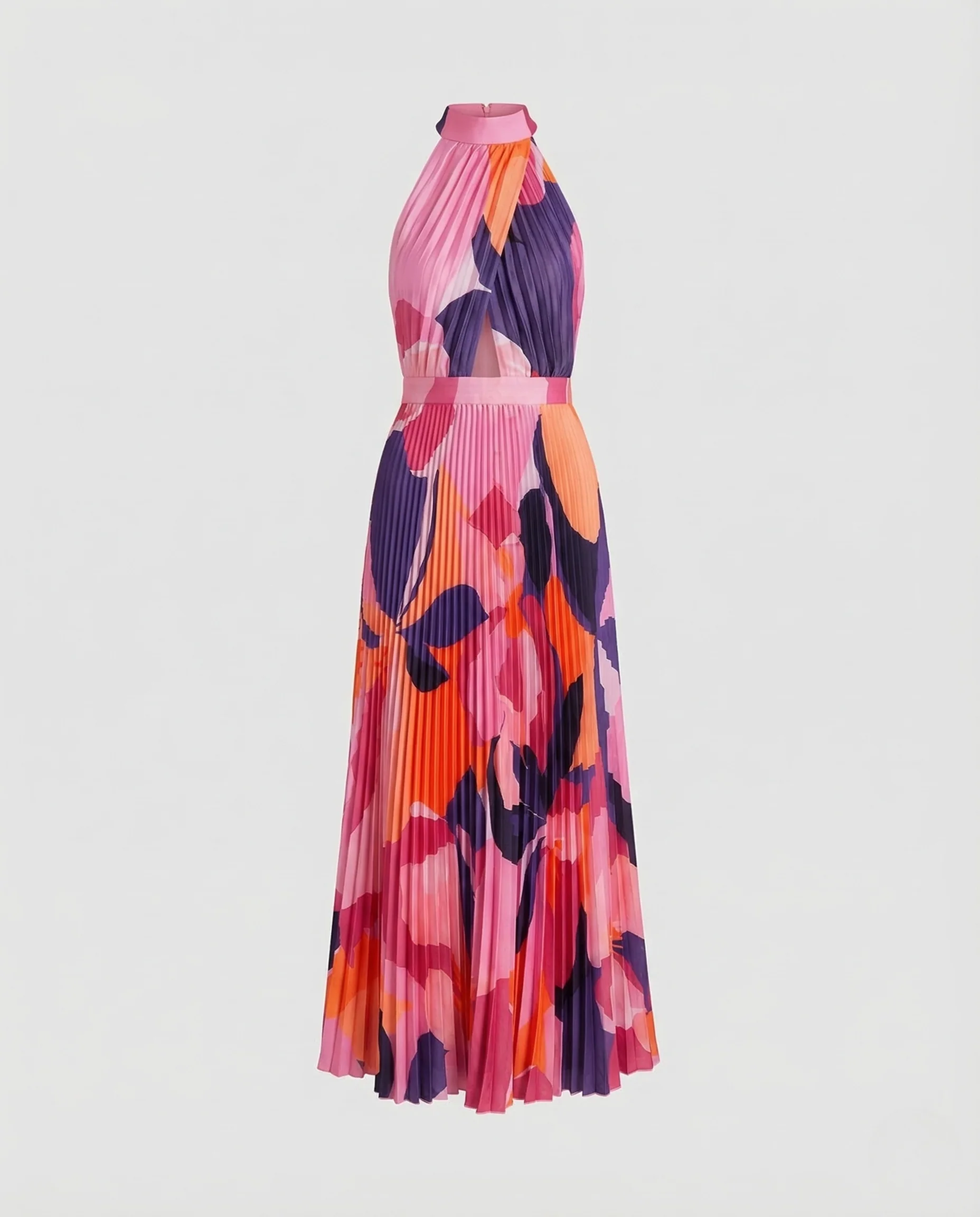 Damen Plissee Maxikleid Stehkragen - Image 5