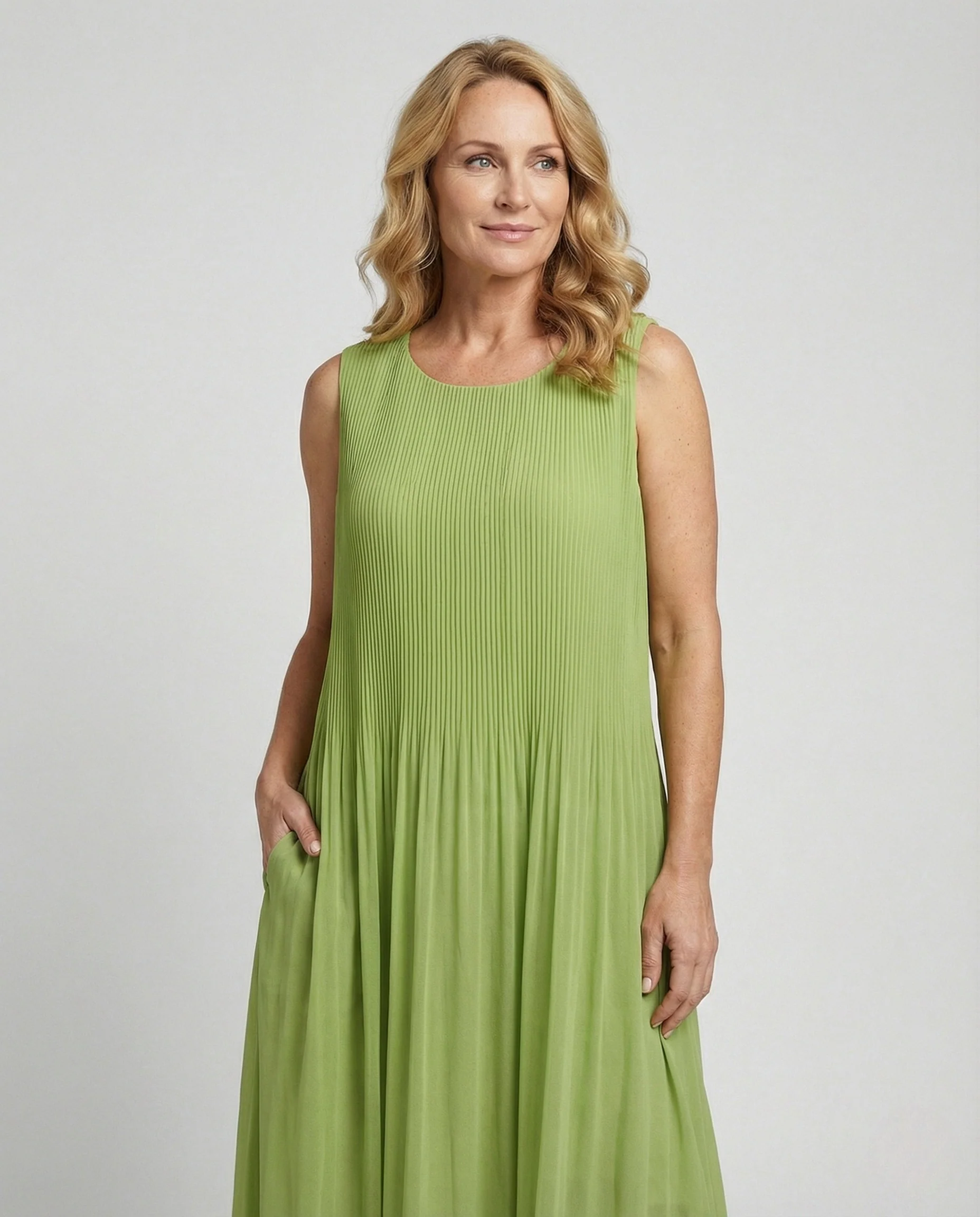 Damen Midikleid plissiert Chiffon - Image 2