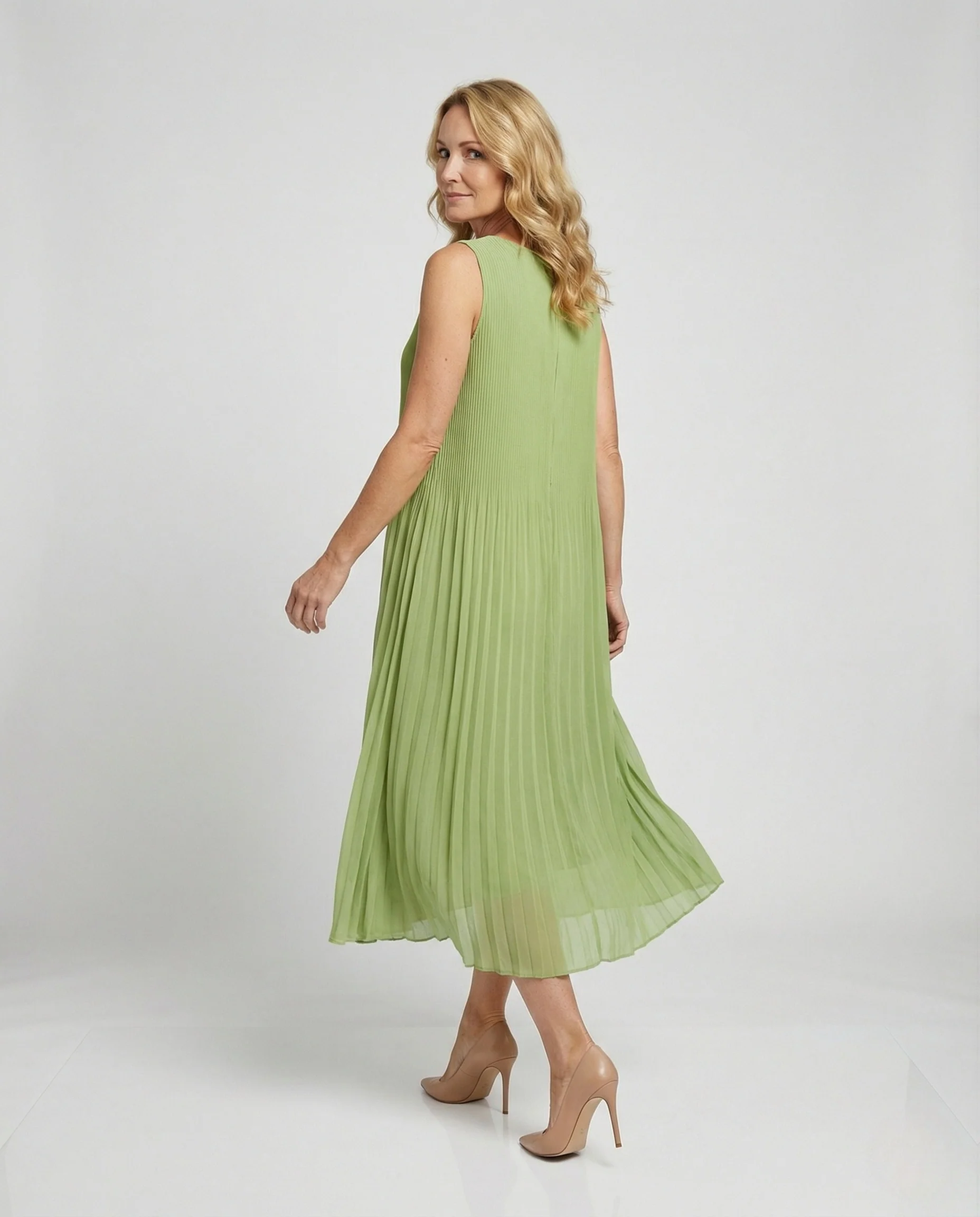 Damen Midikleid plissiert Chiffon - Image 3