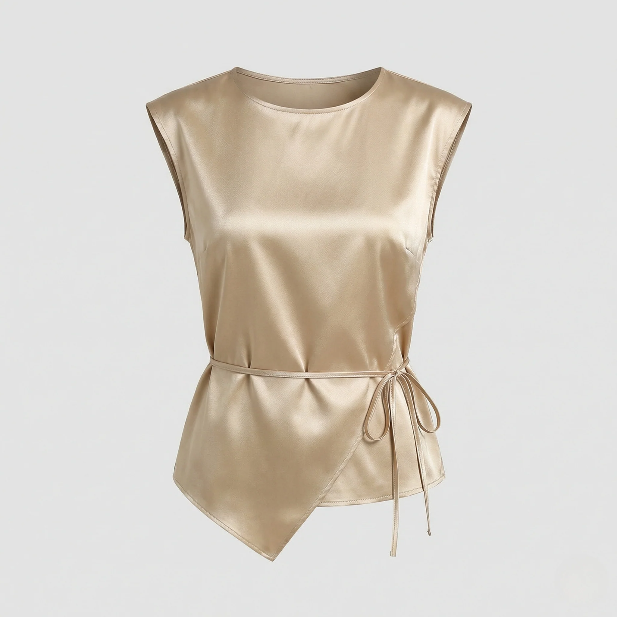 Ärmelloses Satin Top Damen Seidenoptik Asymmetrisch - Image 5