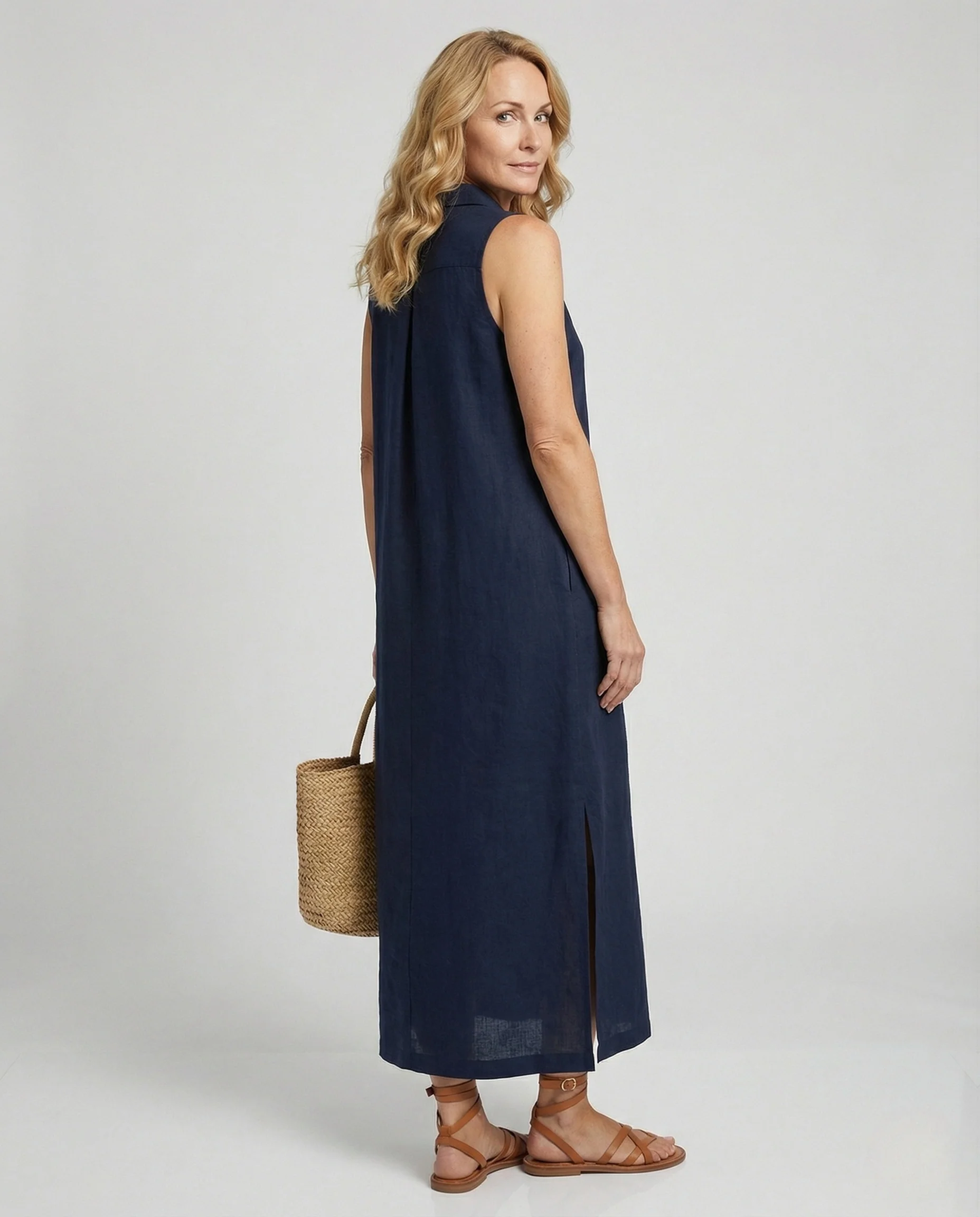 Damen Maxikleid Sommer Strick mit Polokragen - Image 4