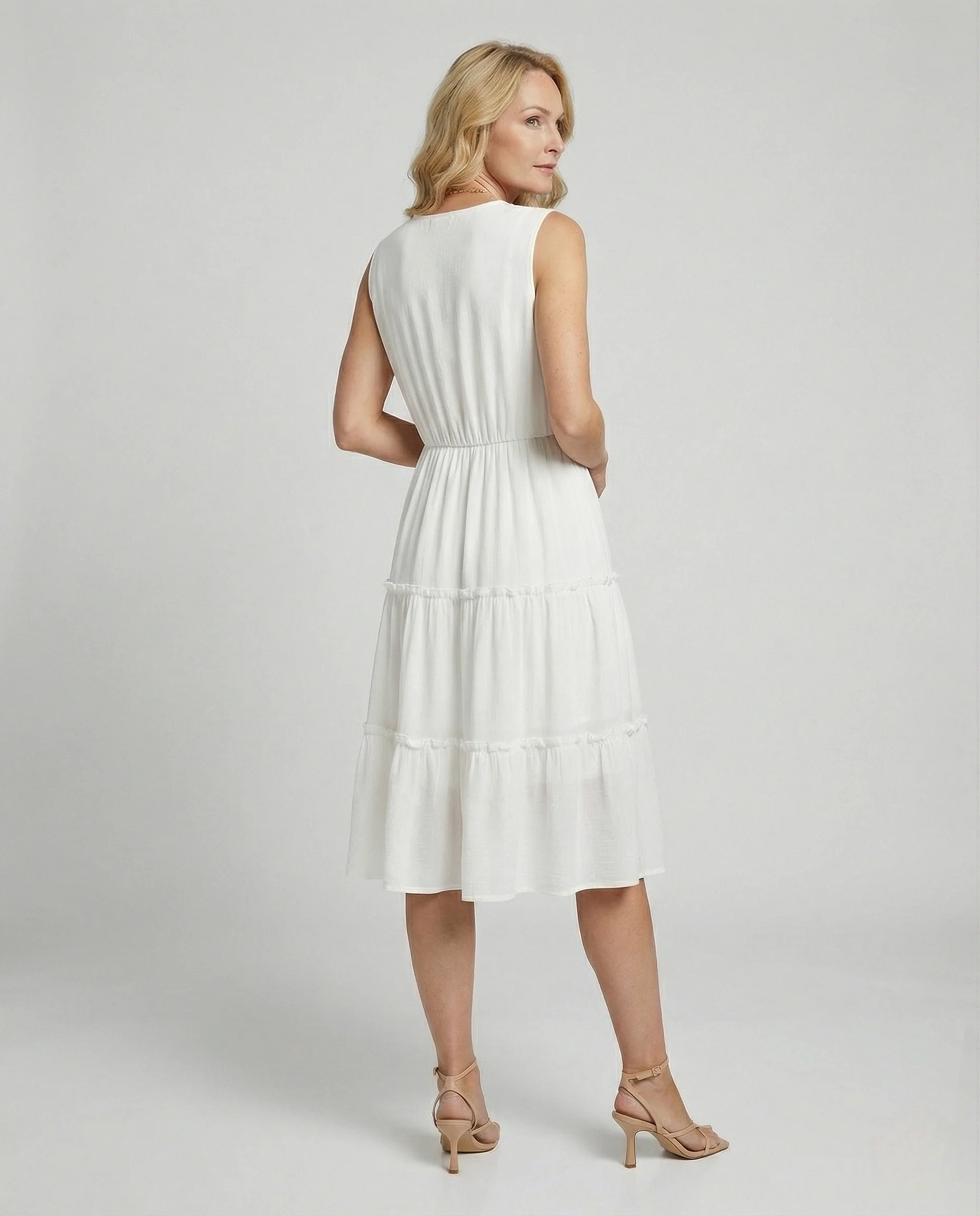 Stufen Midikleid Ärmellos Damen V-Ausschnitt Spitze - Image 3
