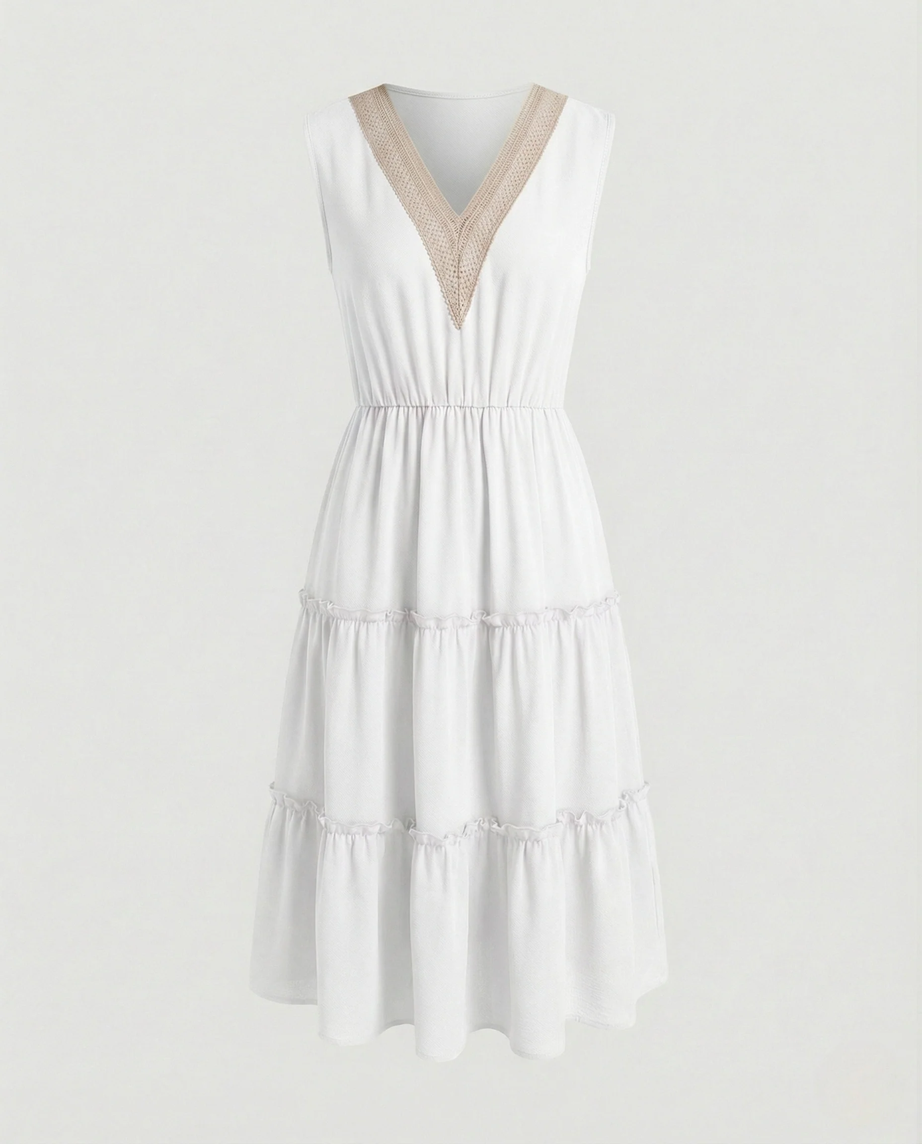 Stufen Midikleid Ärmellos Damen V-Ausschnitt Spitze - Image 5