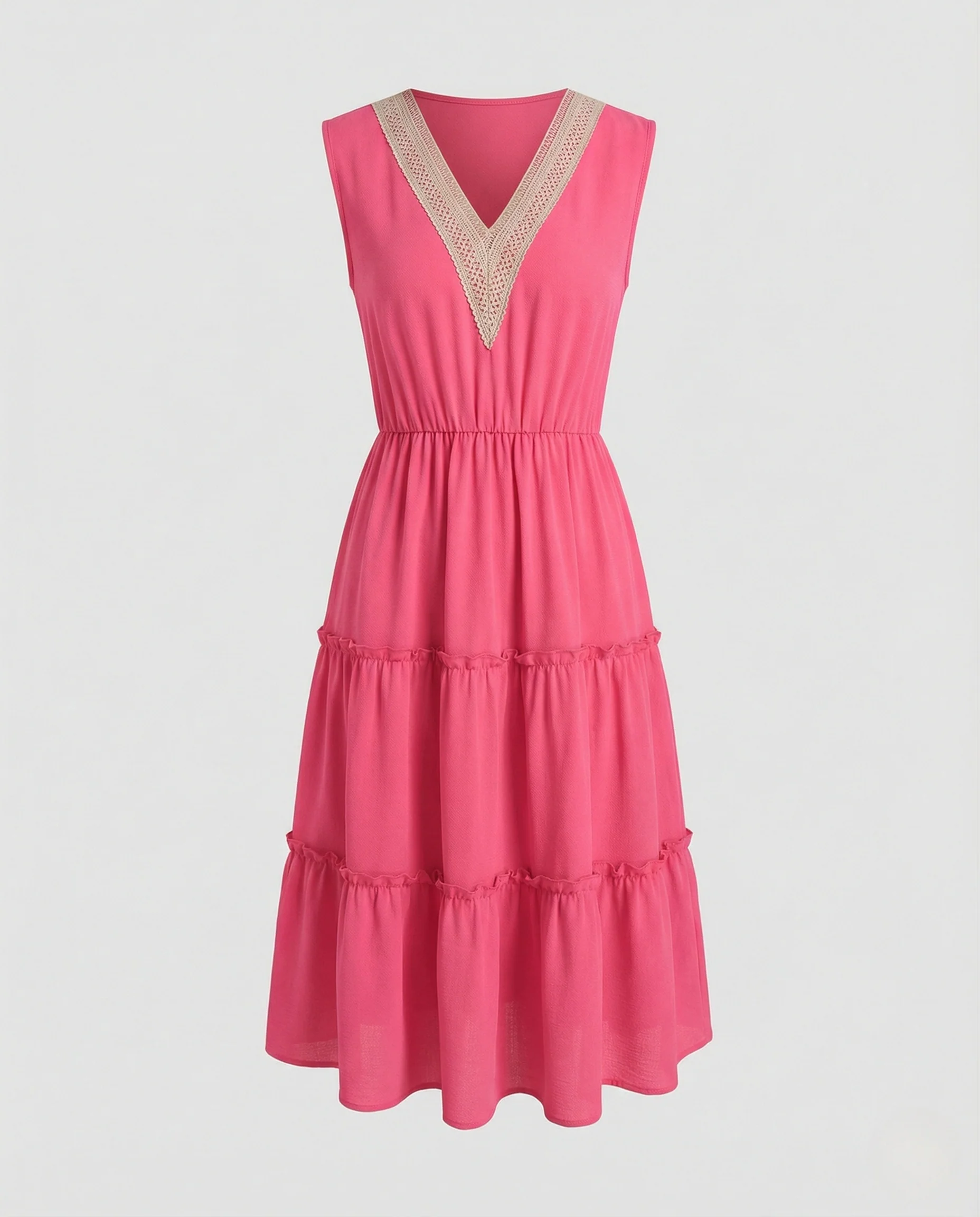 Stufen Midikleid Ärmellos Damen V-Ausschnitt Spitze - Image 6