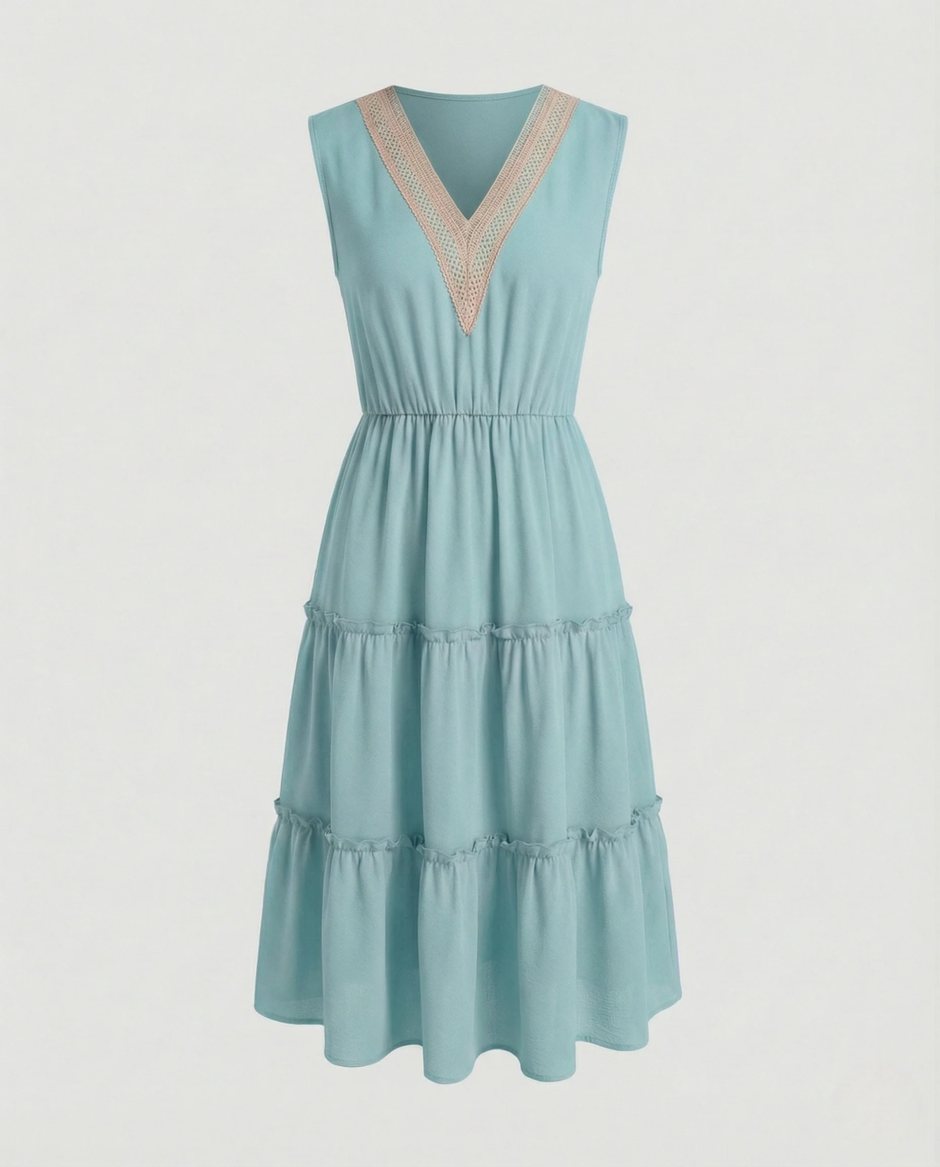 Stufen Midikleid Ärmellos Damen V-Ausschnitt Spitze - Image 7