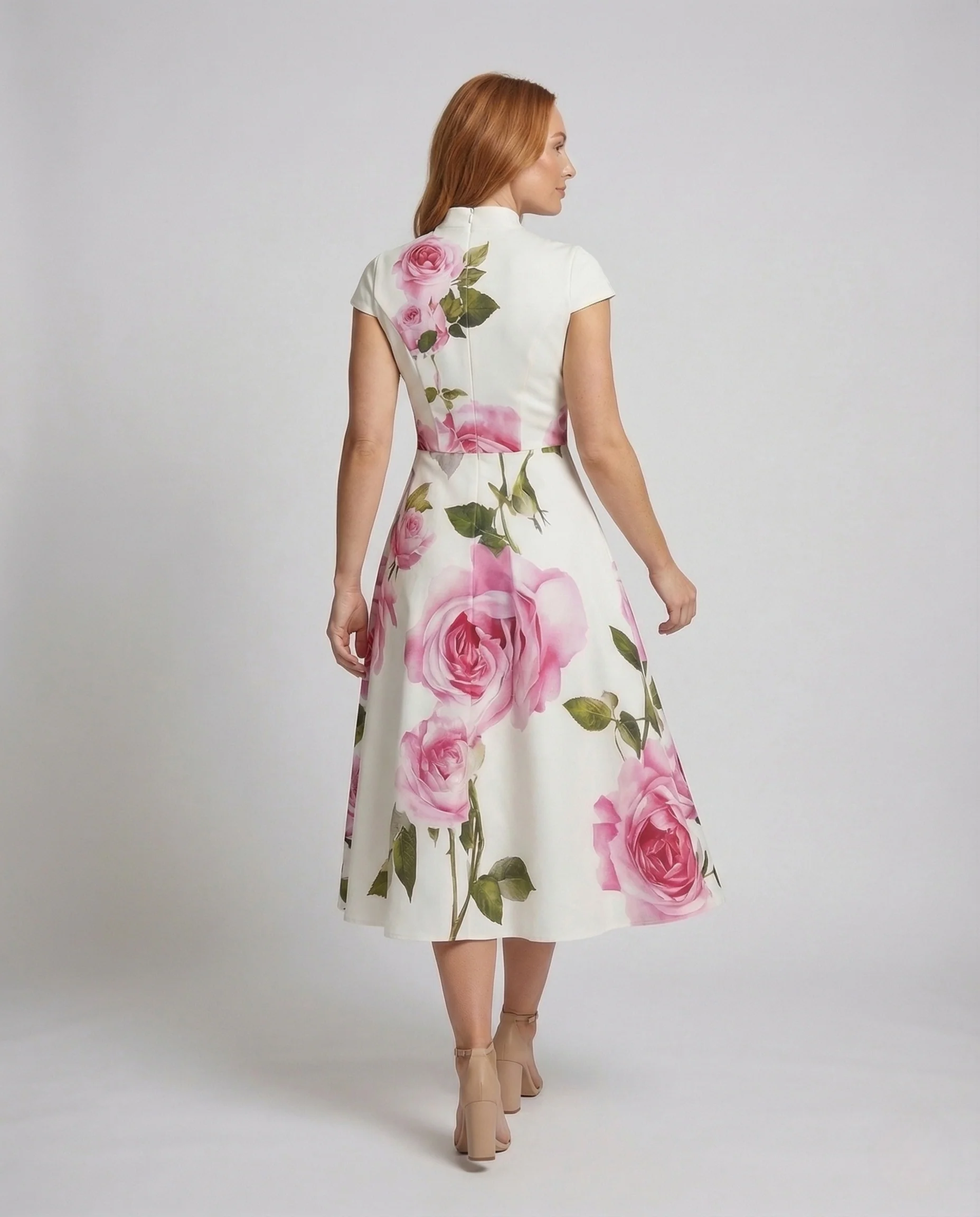 Damen Cocktailkleid Tailliert Tellerrock Rundhals Ärmellos - Image 4