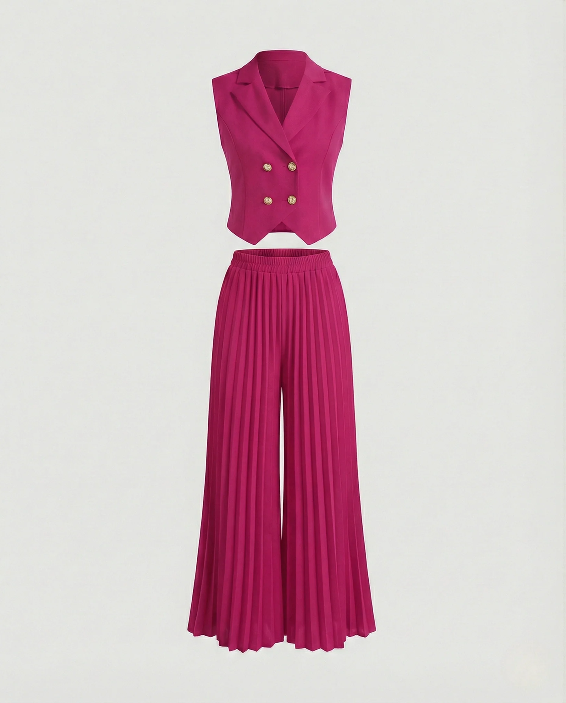 Damen Ärmelloses Weste-Ensemble mit Doppelreihenknöpfen und Palazzohose - Image 10