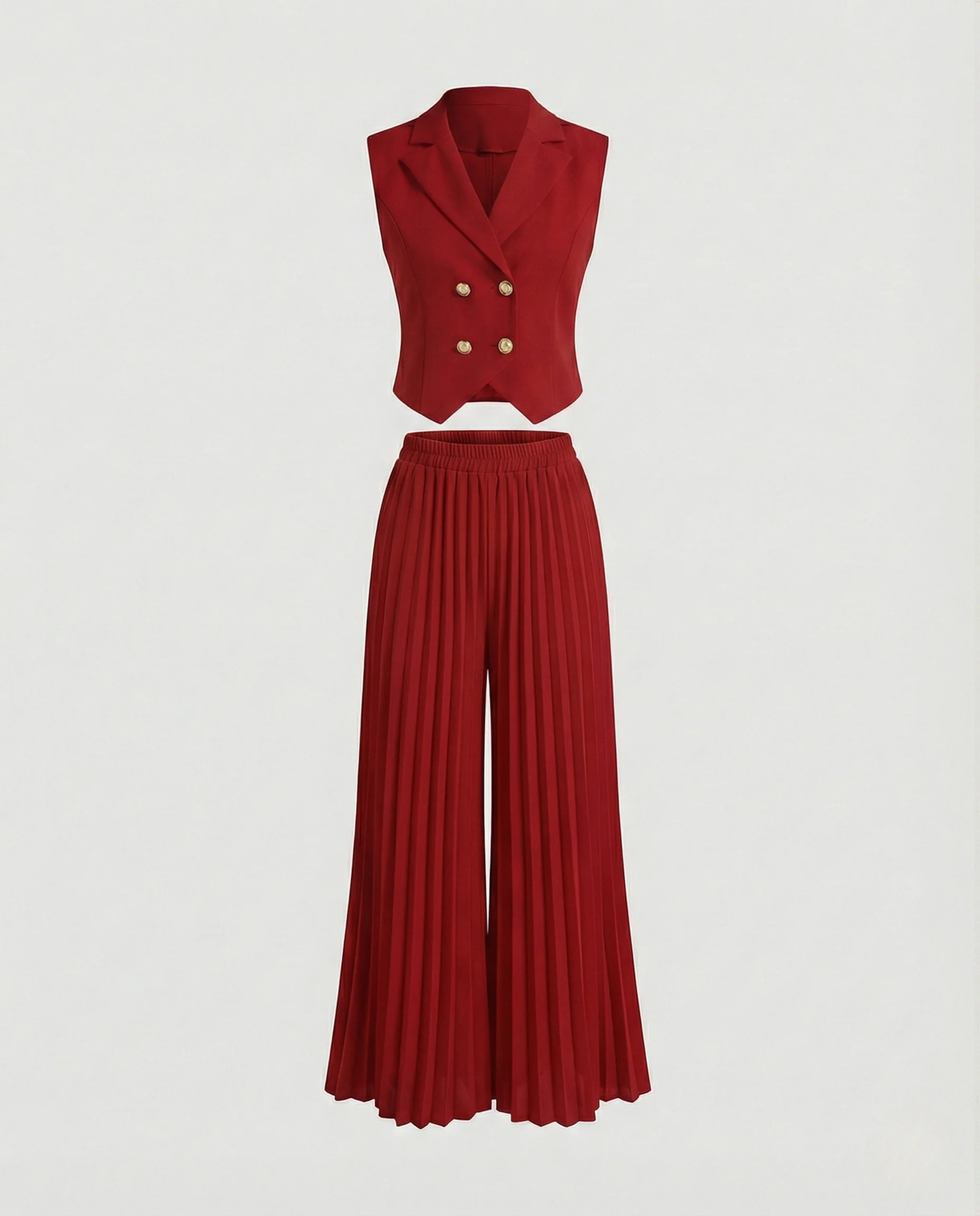 Damen Ärmelloses Weste-Ensemble mit Doppelreihenknöpfen und Palazzohose - Image 4