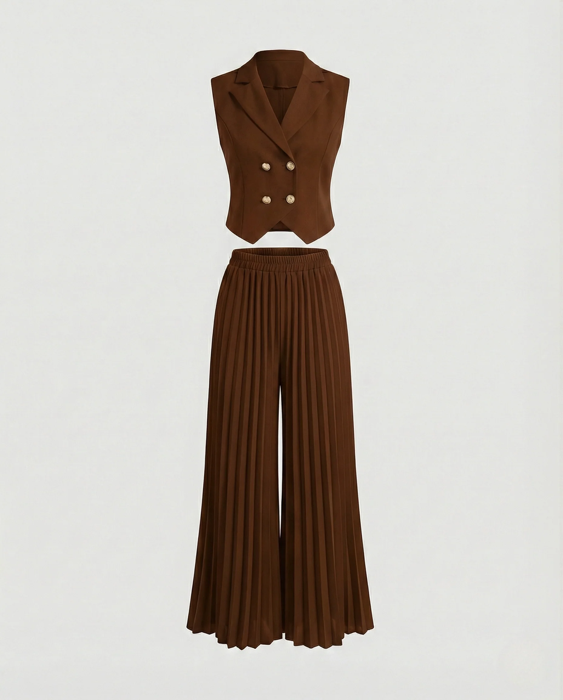 Damen Ärmelloses Weste-Ensemble mit Doppelreihenknöpfen und Palazzohose - Image 7