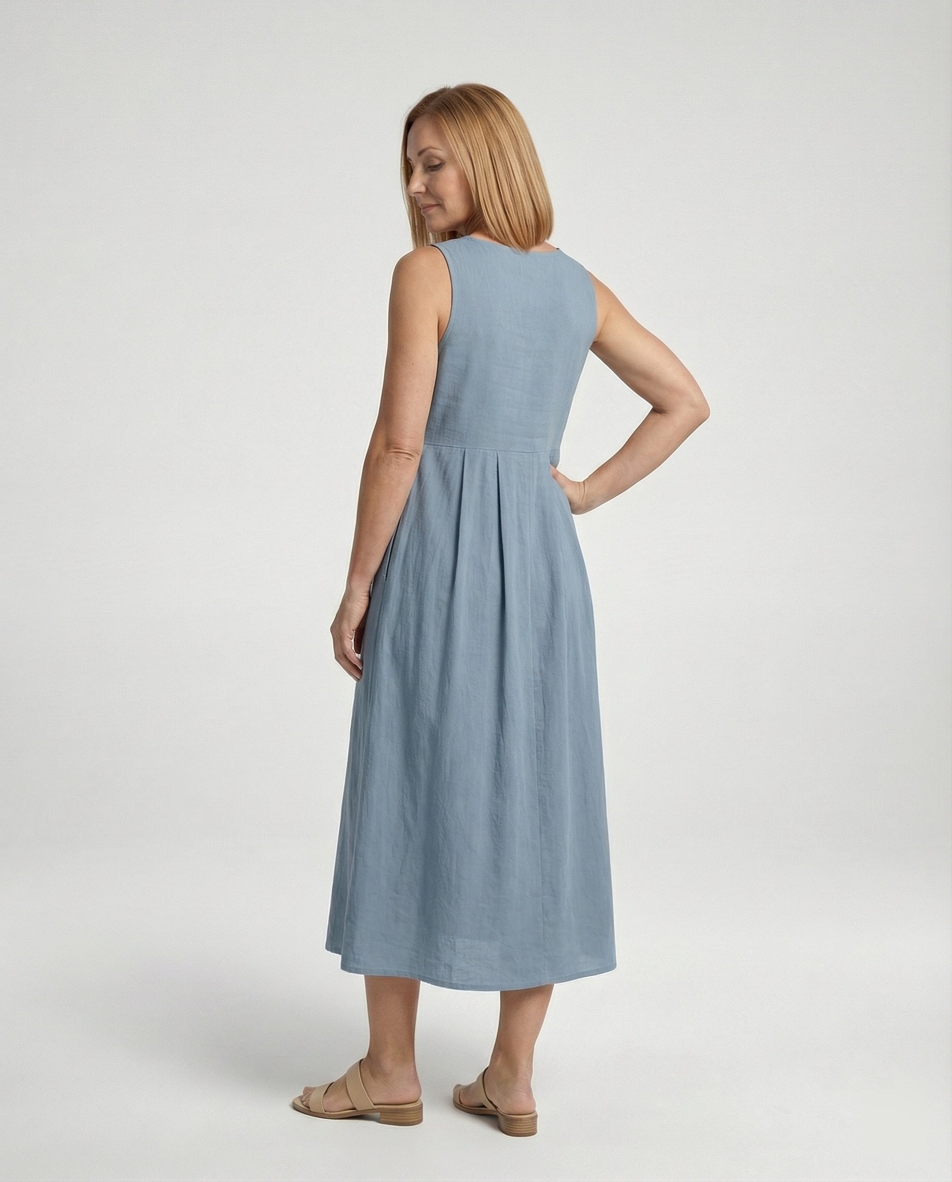 Damen Freizeitkleid Leinen mit V-Ausschnitt - Image 3