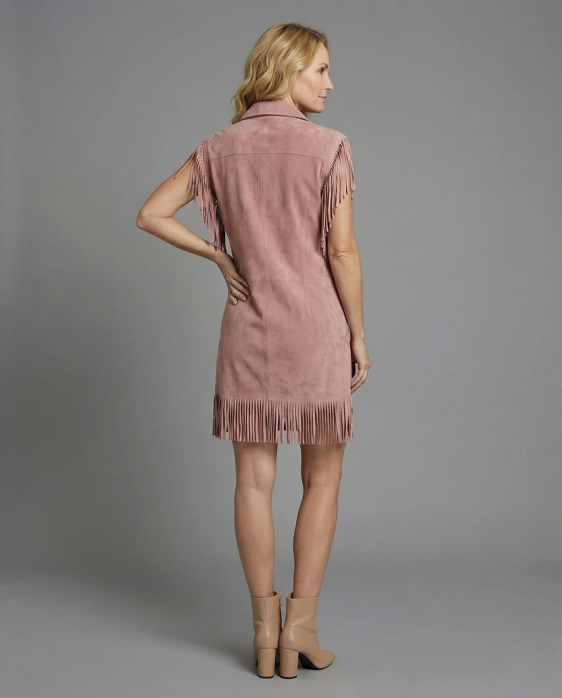 Damen Ärmelloses Velourskleid im Westernlook mit Fransen - Image 3