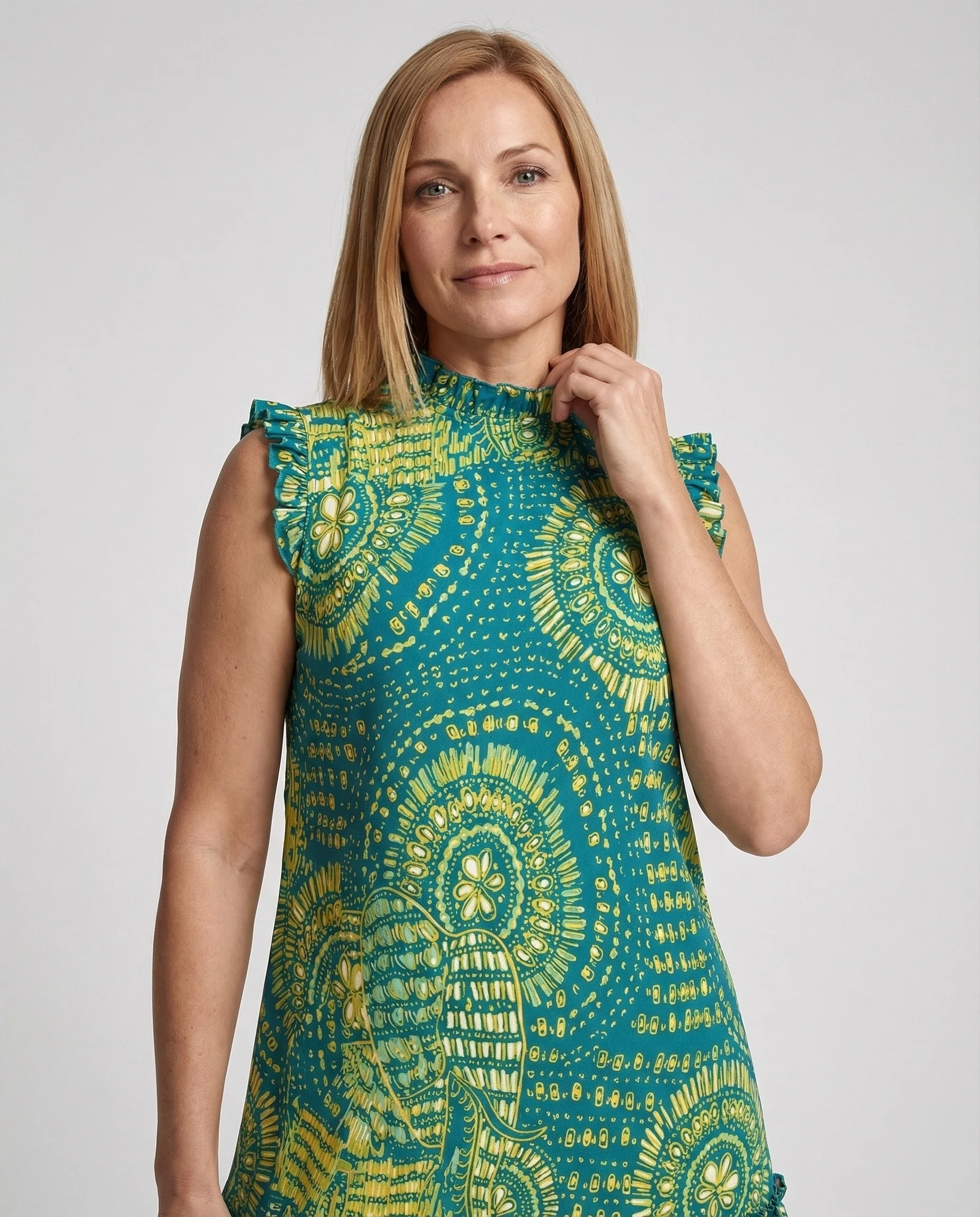 Volantkleid Ärmellos Boho Print Damen - Image 2