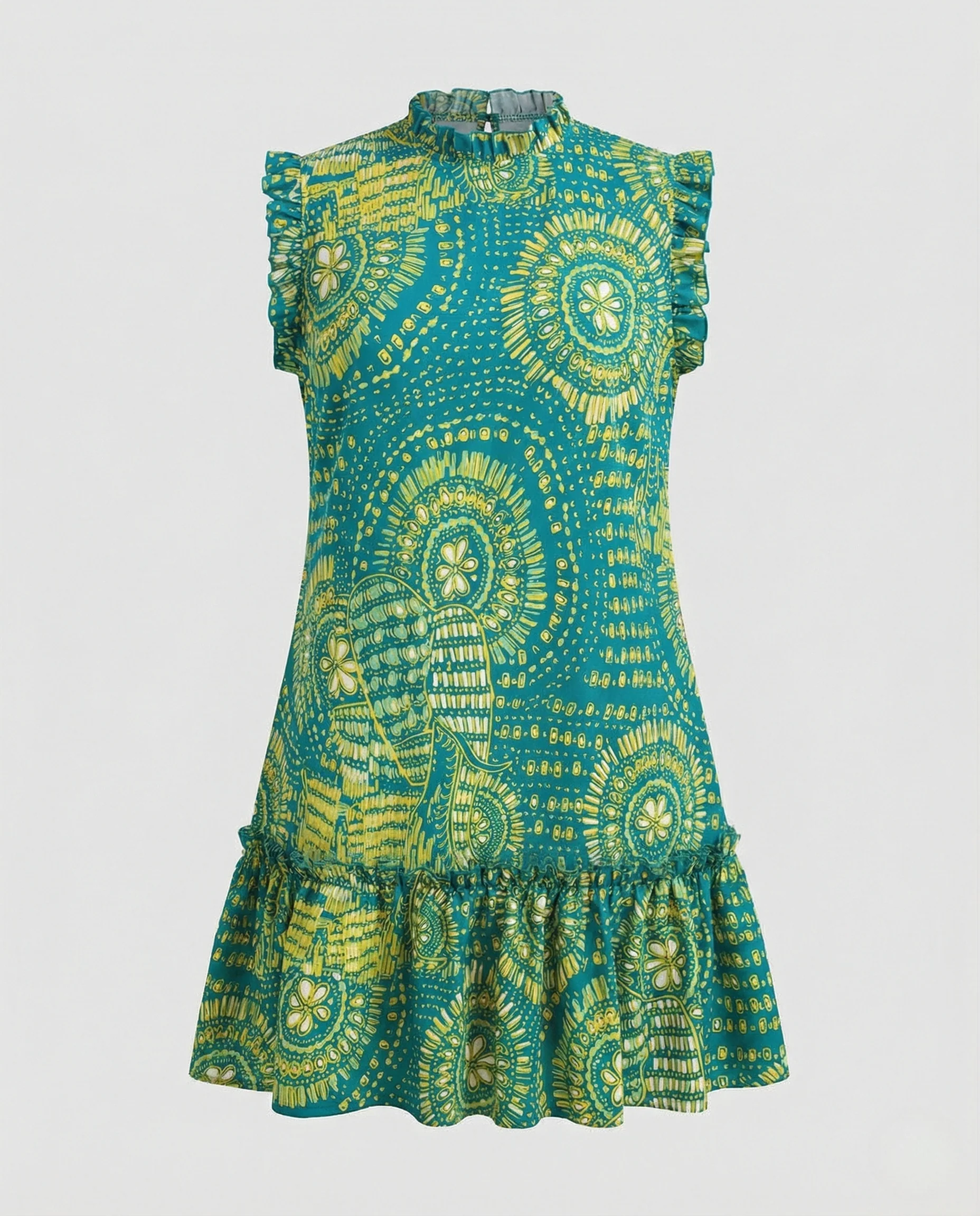 Volantkleid Ärmellos Boho Print Damen - Image 5