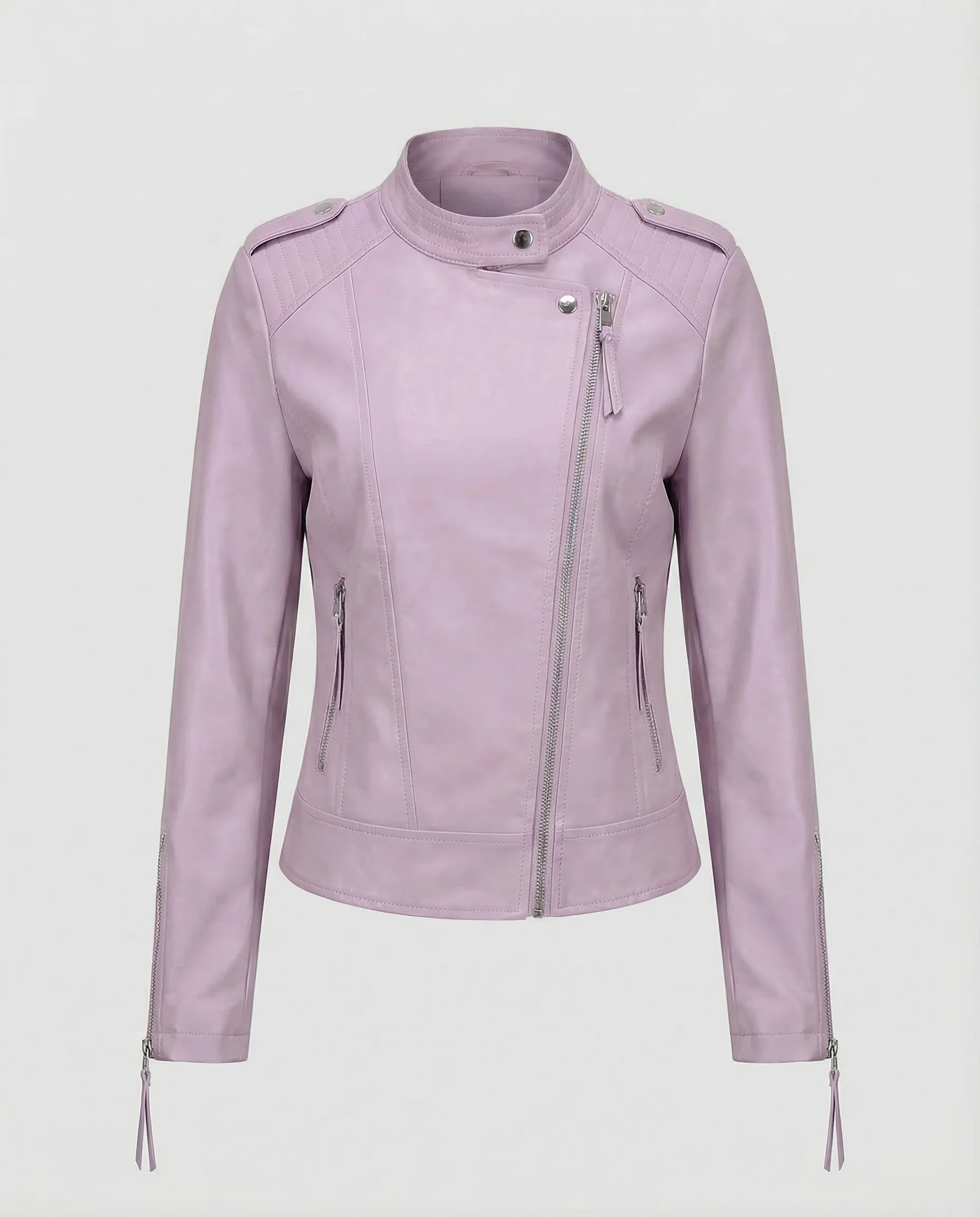 Damen Kunstleder Bikerjacke Asymmetrisch - Image 7