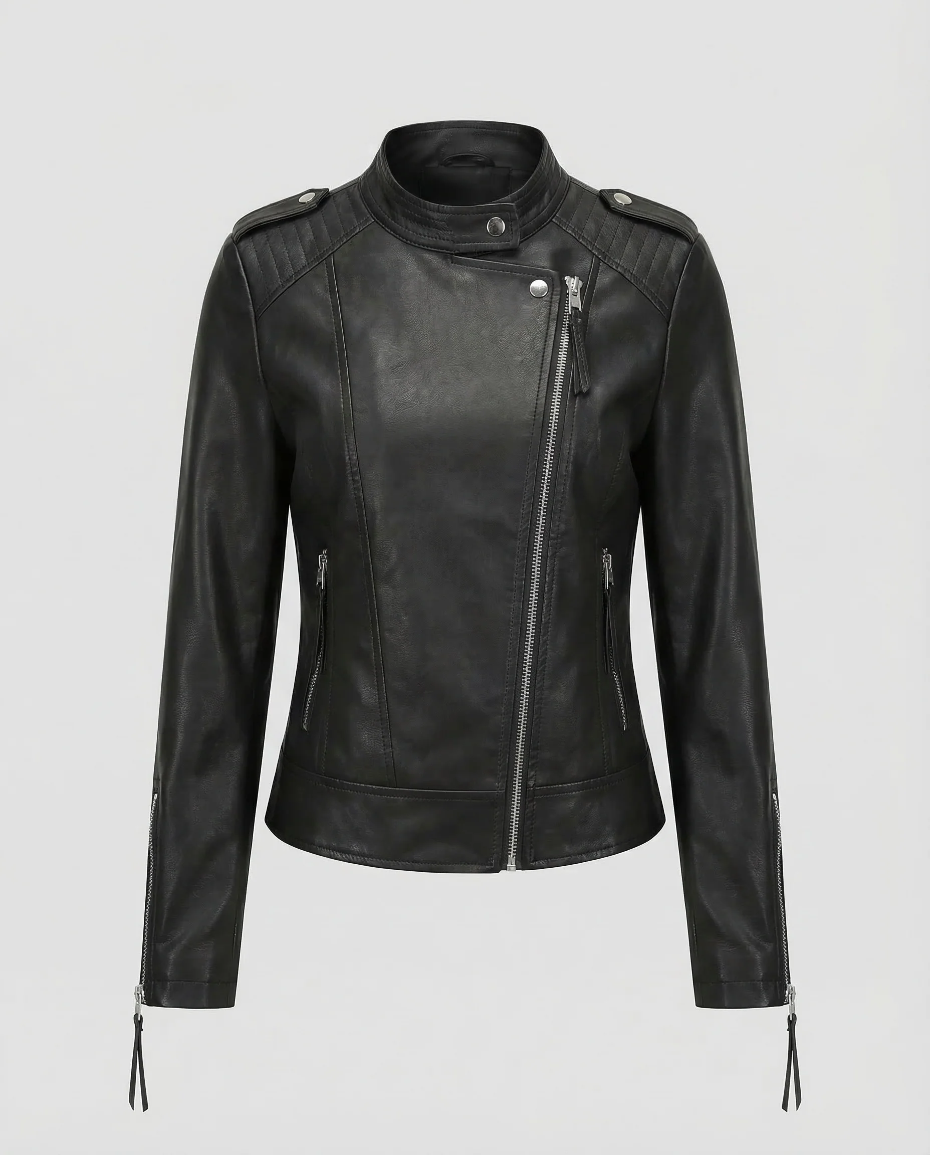Damen Kunstleder Bikerjacke Asymmetrisch - Image 8