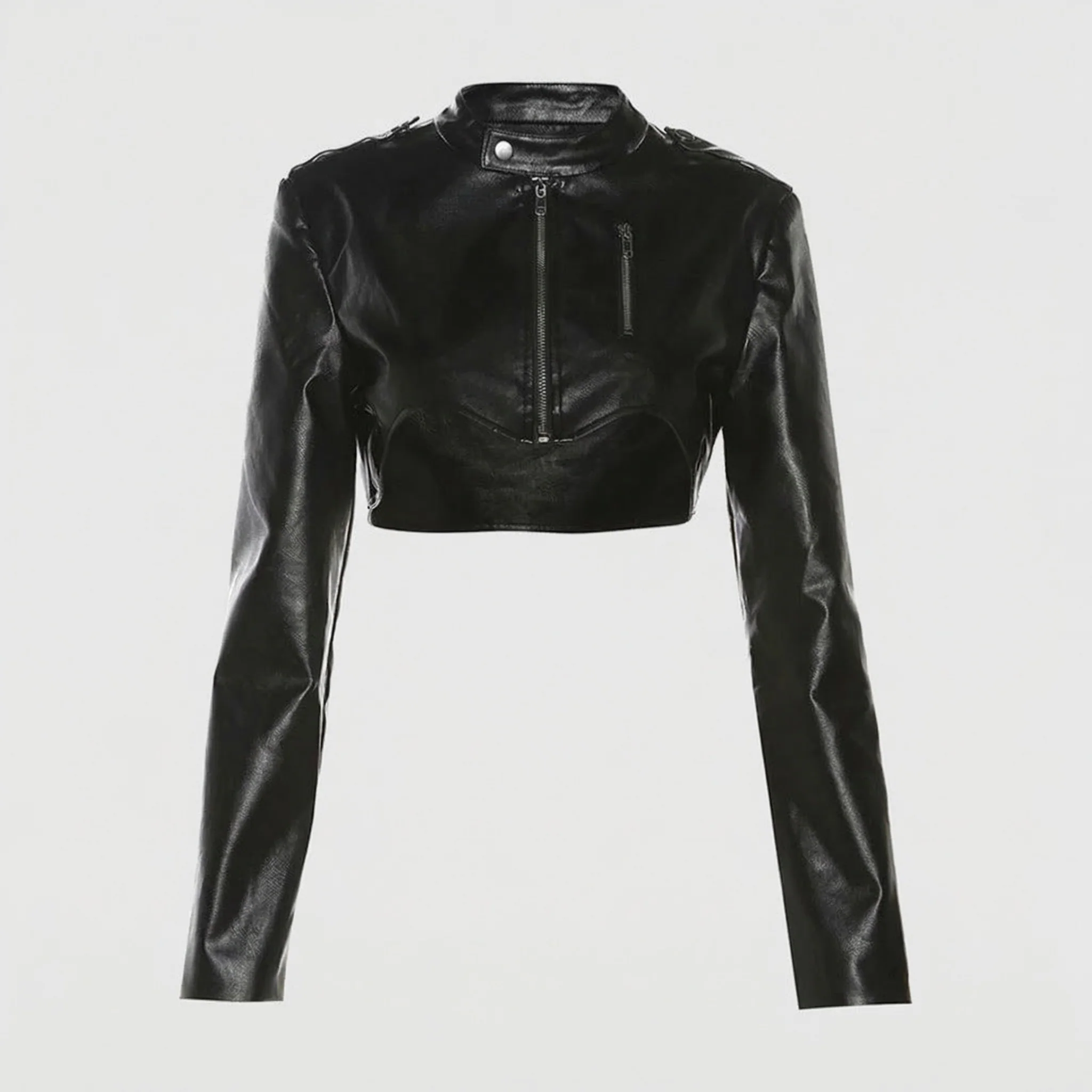 Damen Kunstleder Cropjacke Asymmetrisch - Image 5