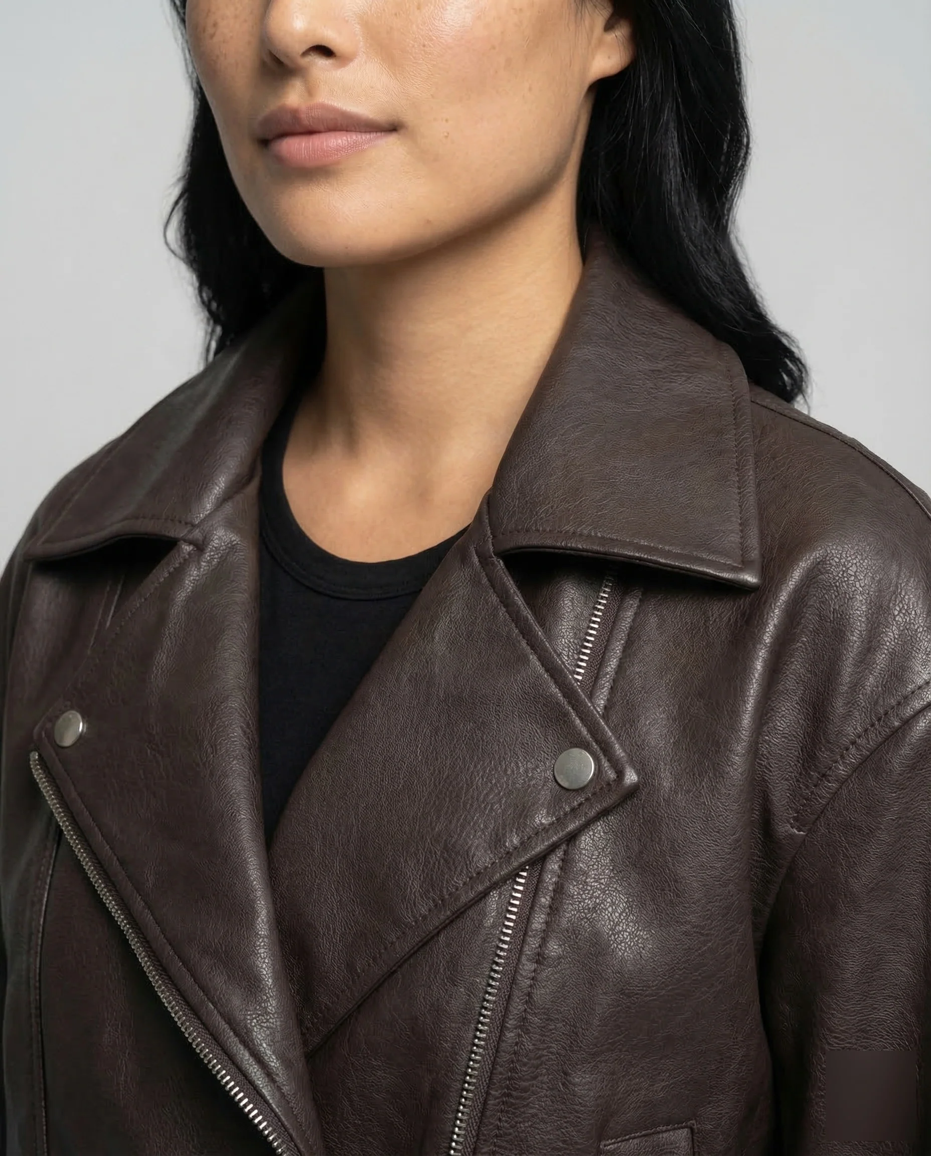 Damen Lederimitatjacke Asymmetrisch Gürtel - Image 3