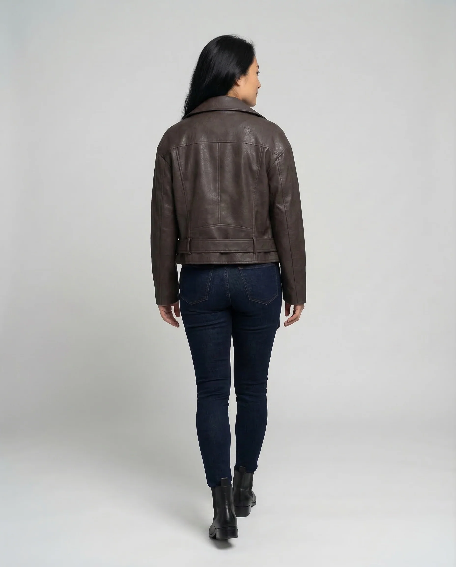Damen Lederimitatjacke Asymmetrisch Gürtel - Image 4