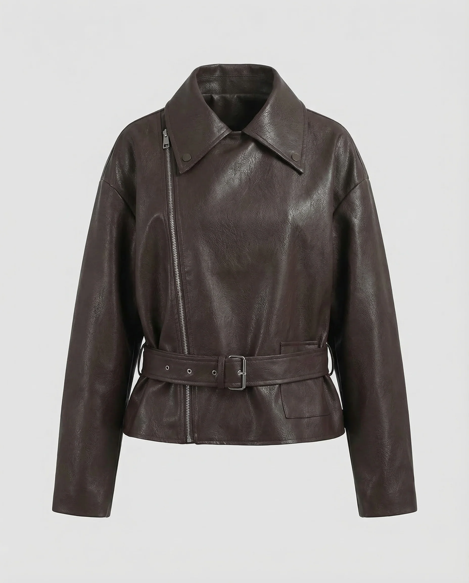 Damen Lederimitatjacke Asymmetrisch Gürtel - Image 5