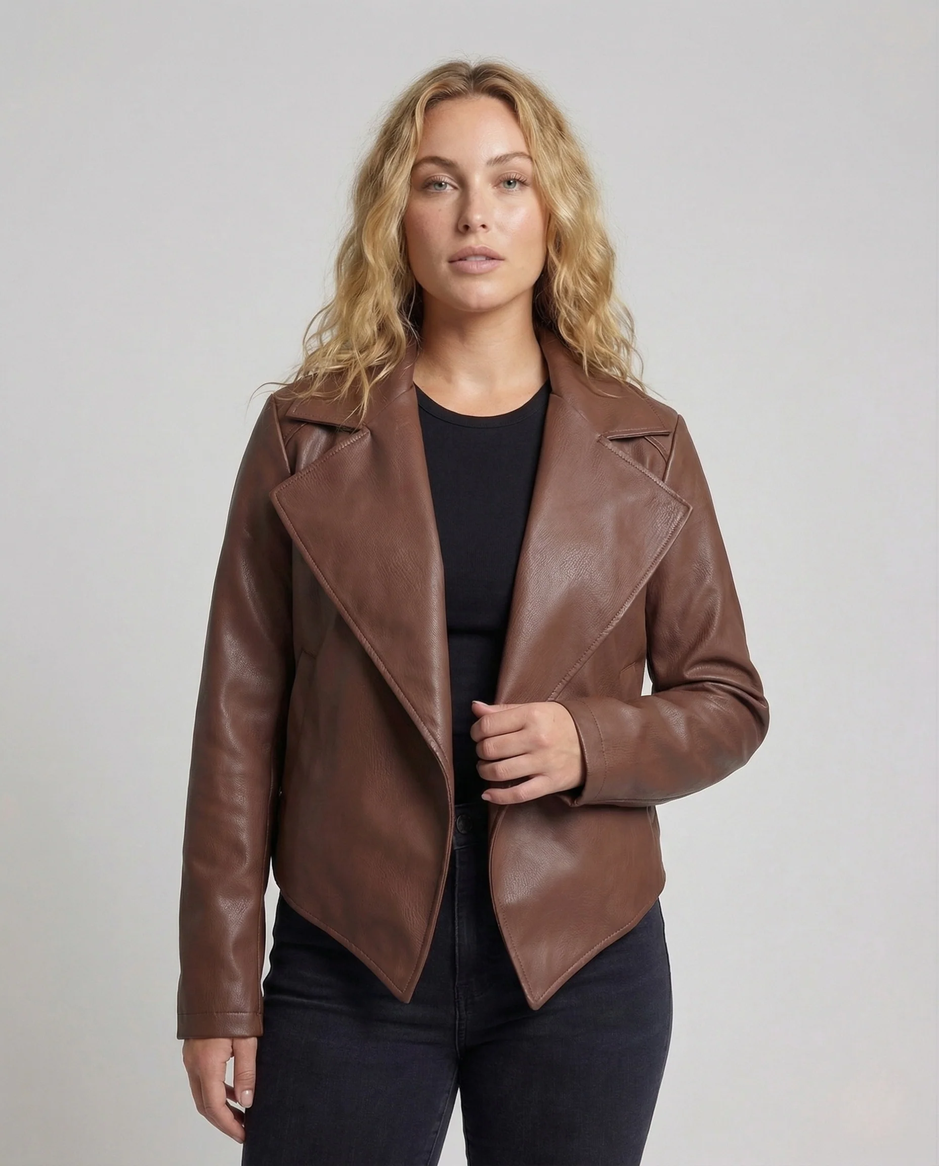 Damen Kunstlederjacke Asymmetrisch Gürtel - Image 2
