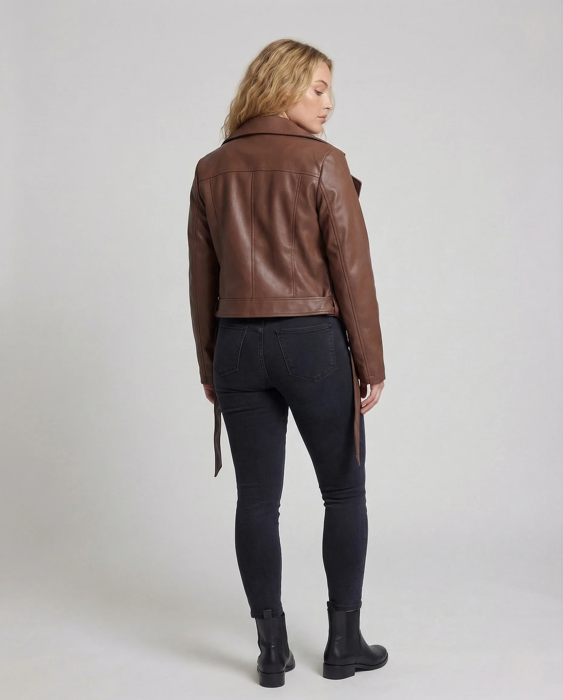 Damen Kunstlederjacke Asymmetrisch Gürtel - Image 4