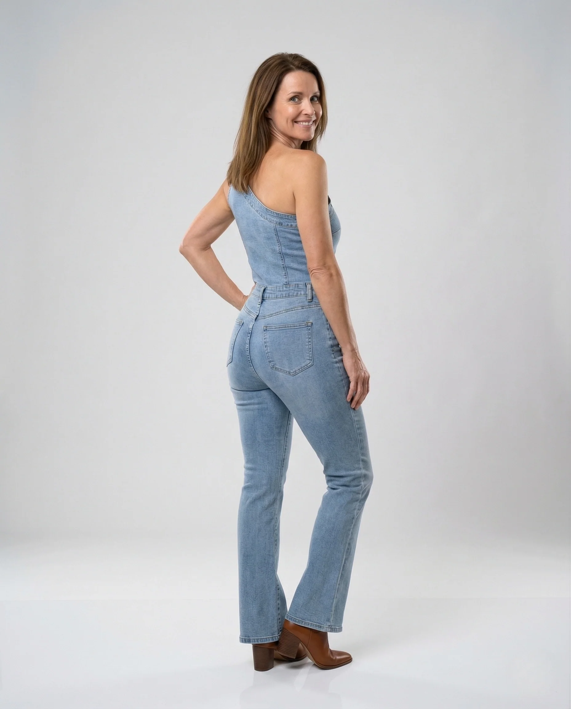 Damen Asymmetrischer Jeans Overall High Waist mit Weitem Bein - Image 3