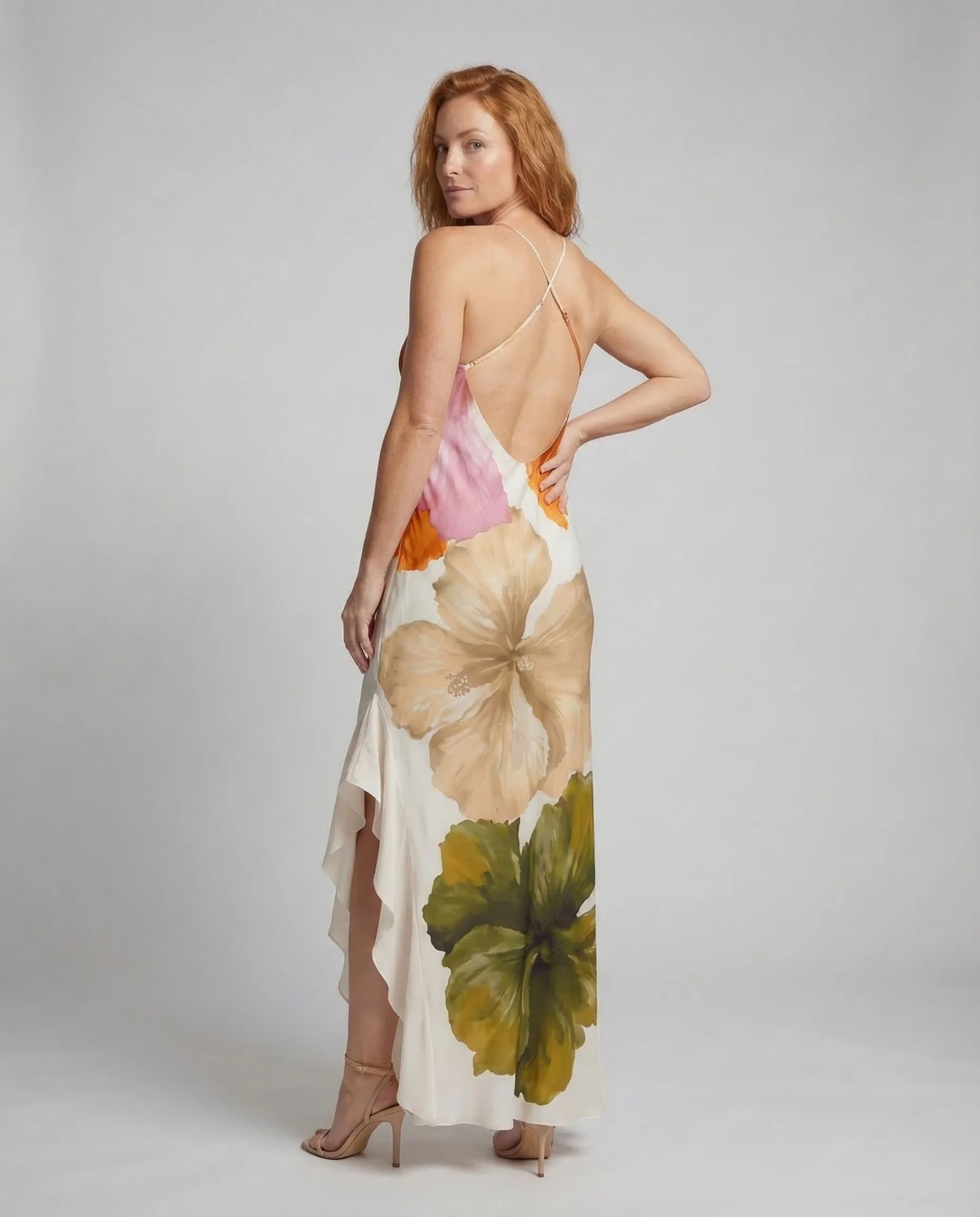 Damen Satin One Shoulder Maxikleid Schlitz - Image 4