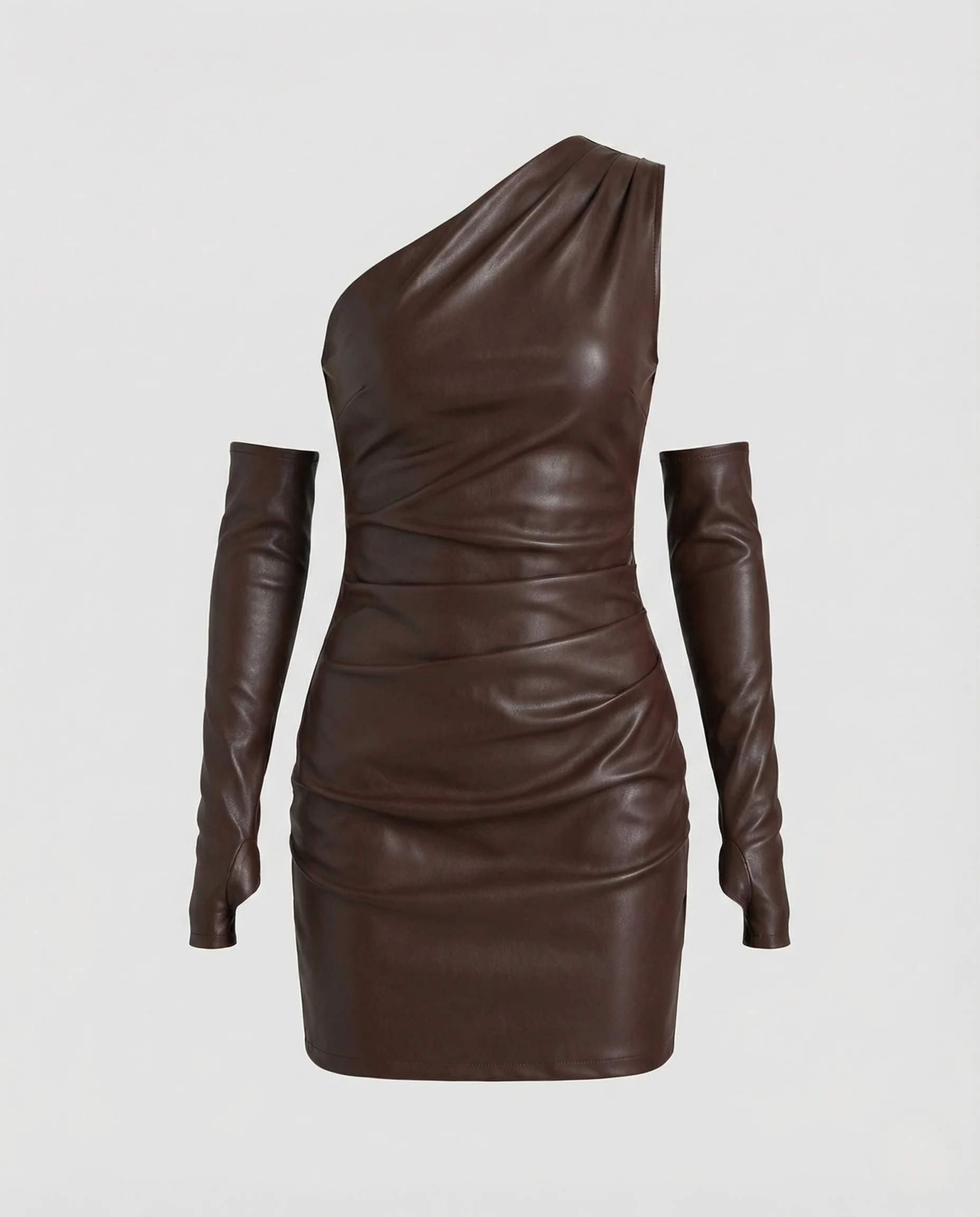 Damen Minikleid One Shoulder Lederoptik - Image 5