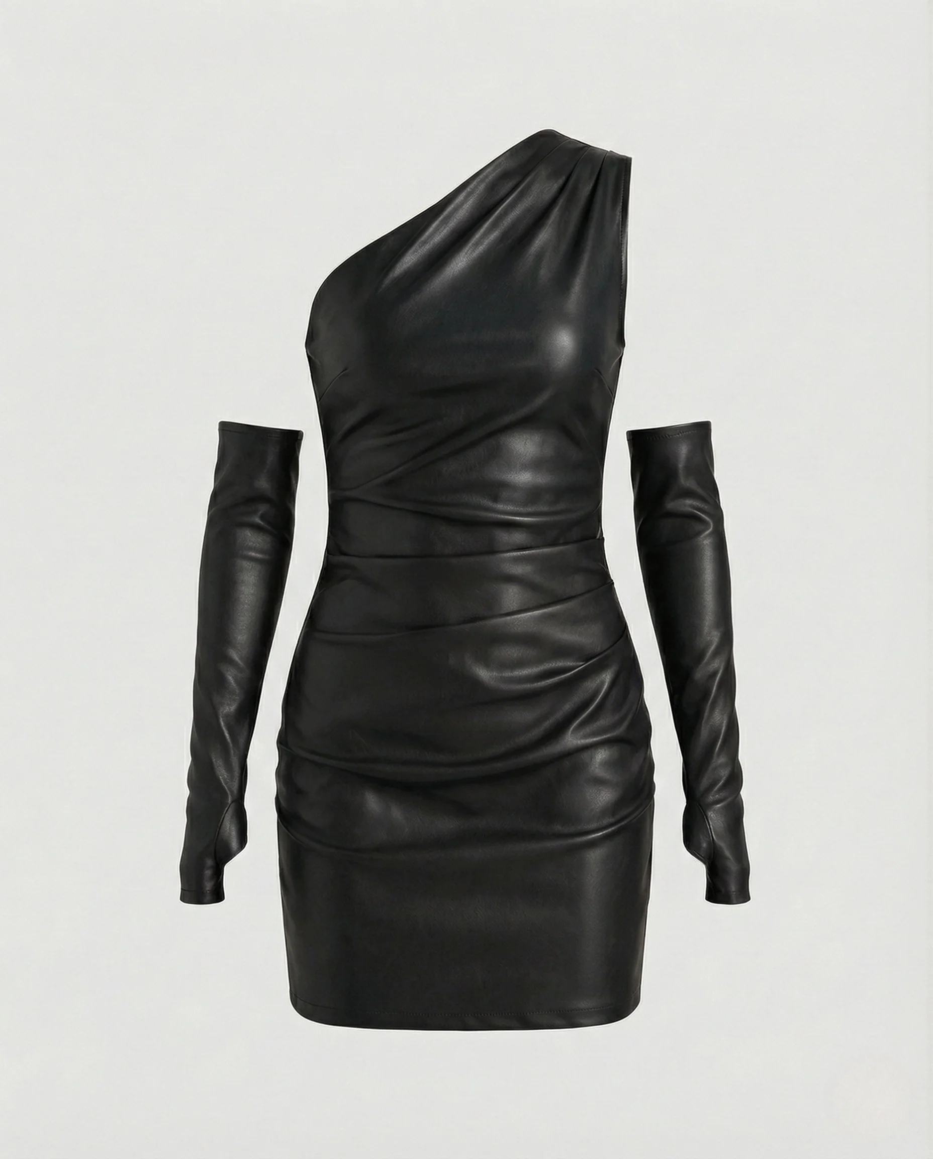 Damen Minikleid One Shoulder Lederoptik - Image 6