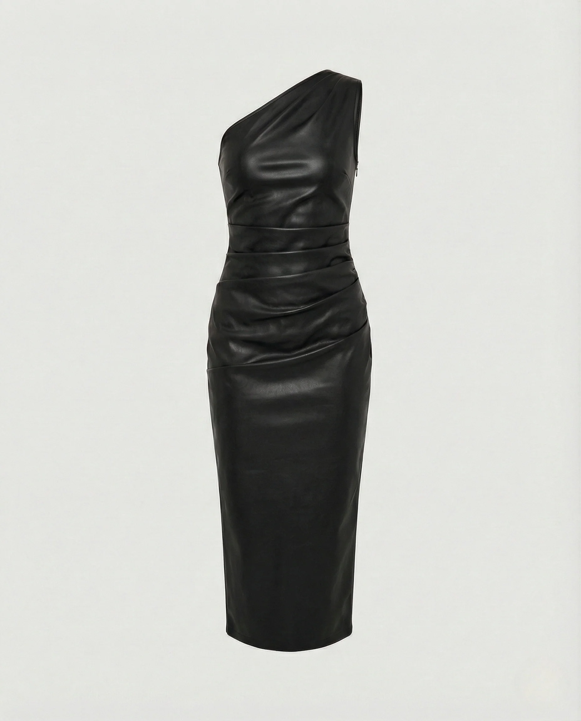 Damen Midikleid One Shoulder Lederimitat - Image 6