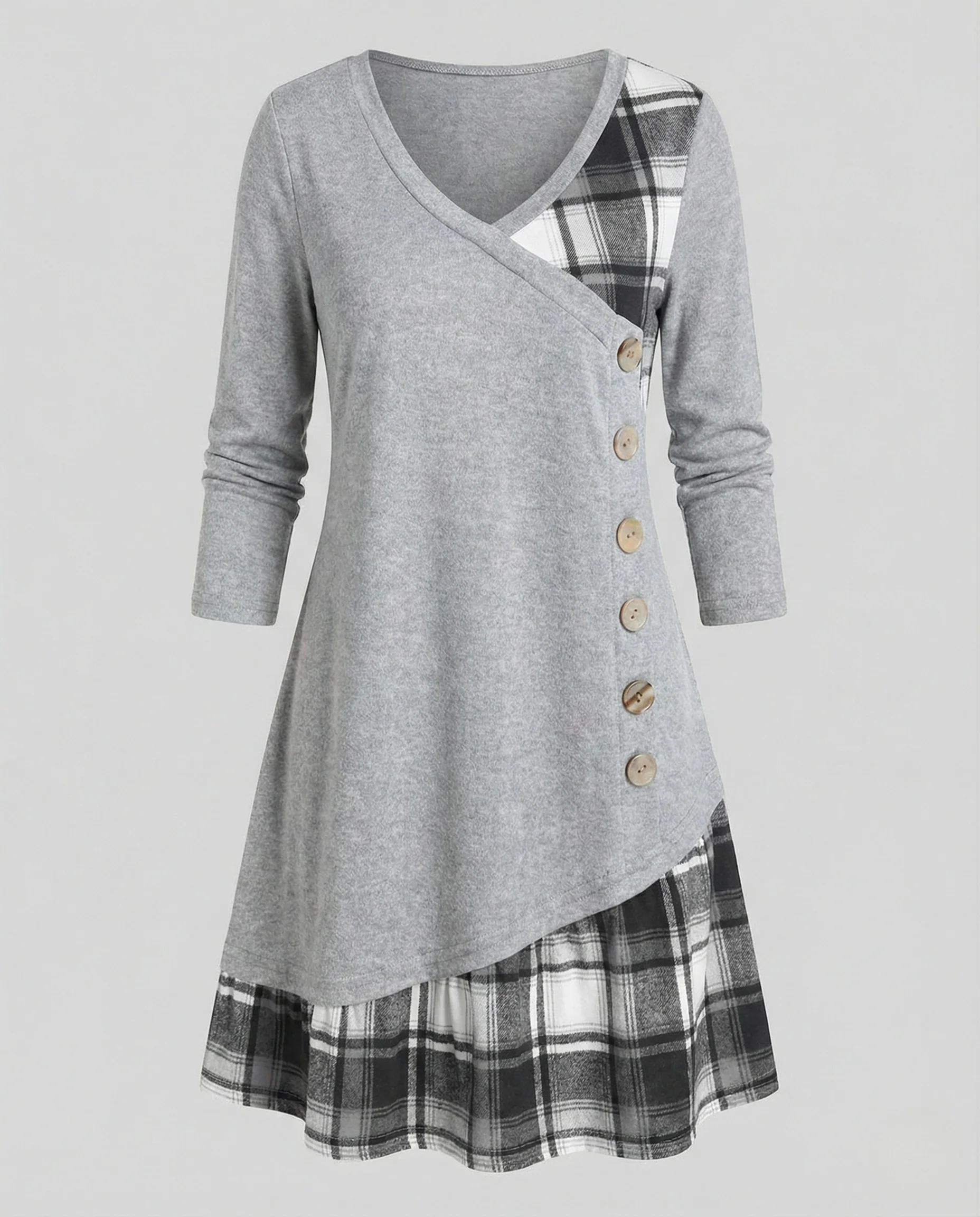 Asymmetrisches Longshirtkleid Damen Kariert - Image 4
