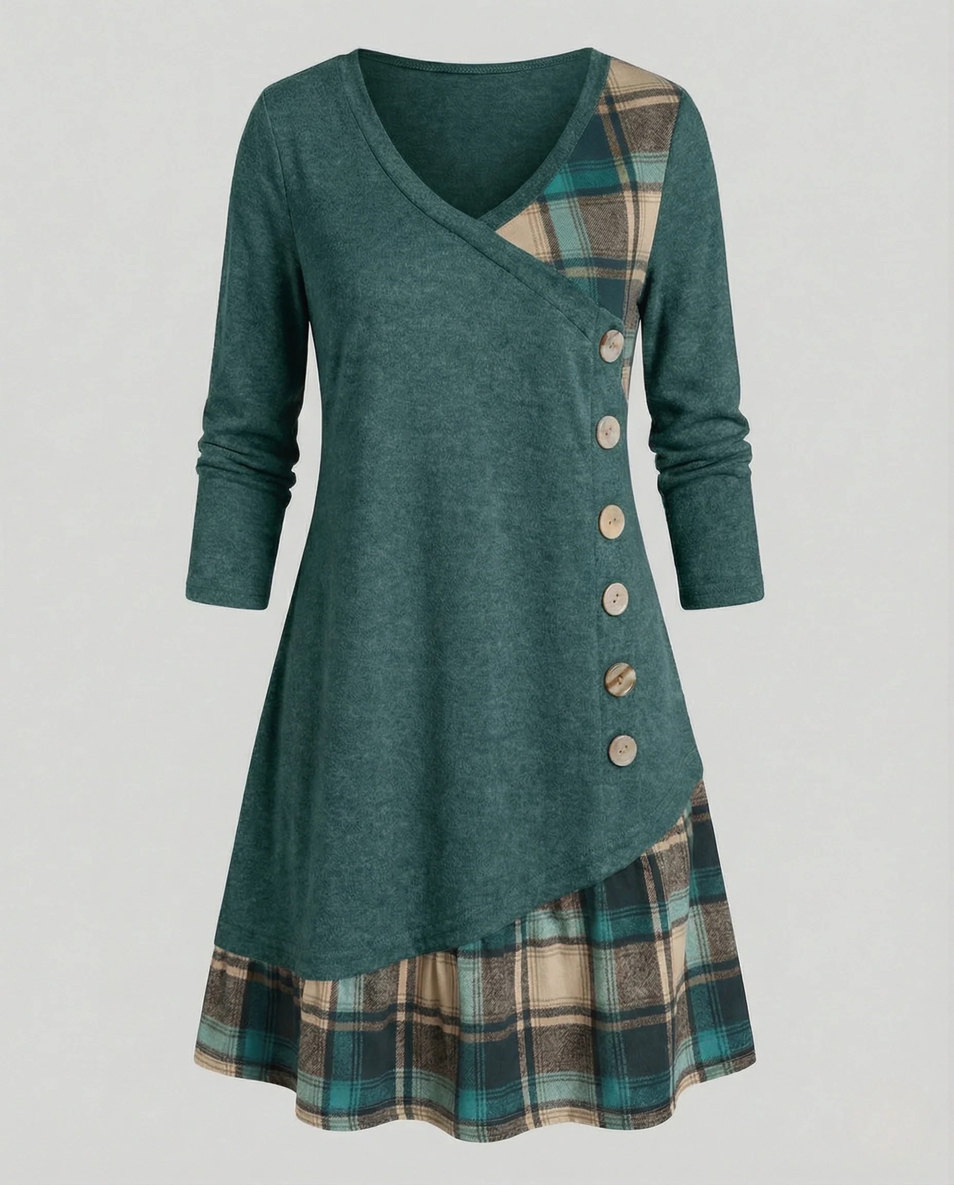 Asymmetrisches Longshirtkleid Damen Kariert - Image 6