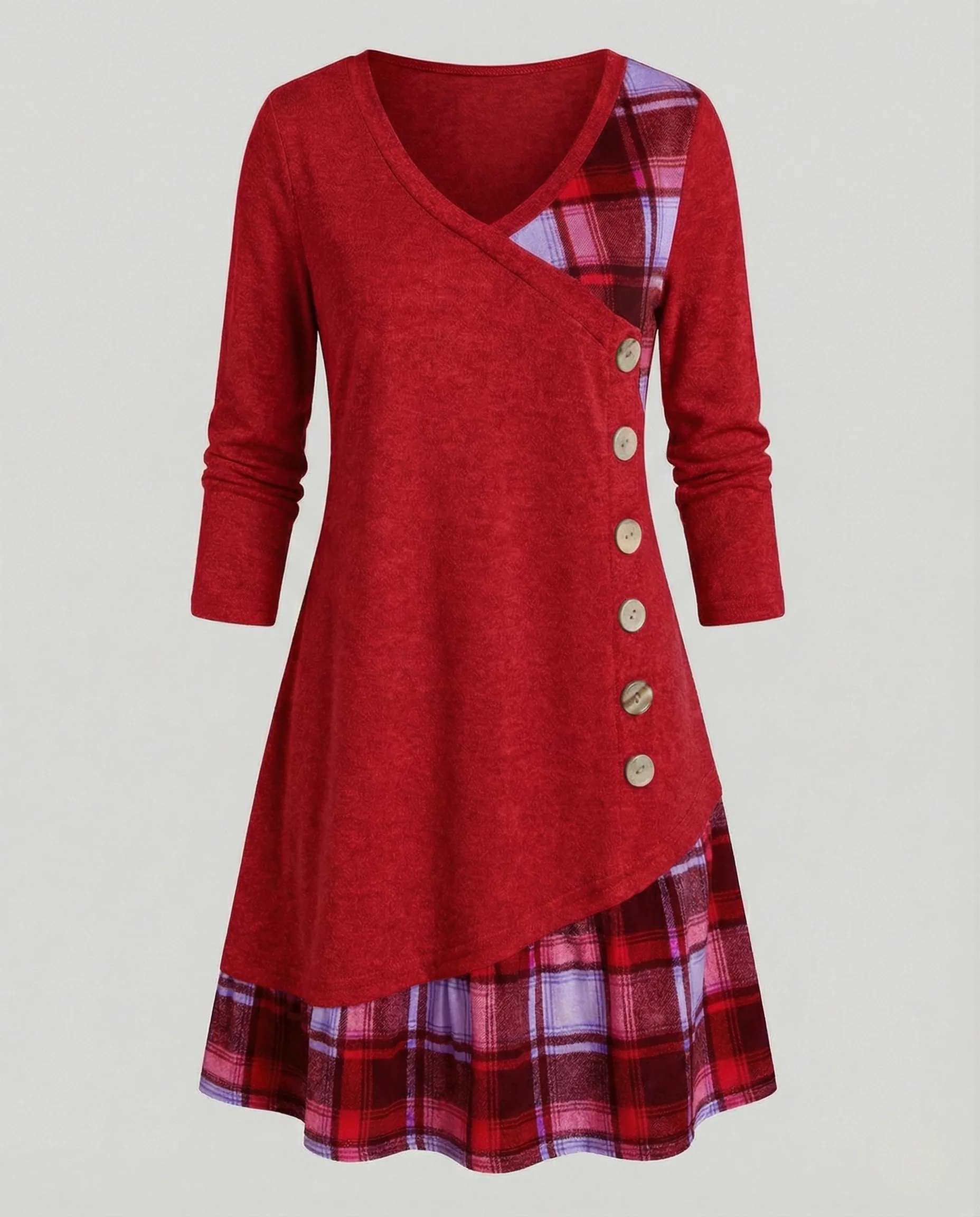Asymmetrisches Longshirtkleid Damen Kariert - Image 7
