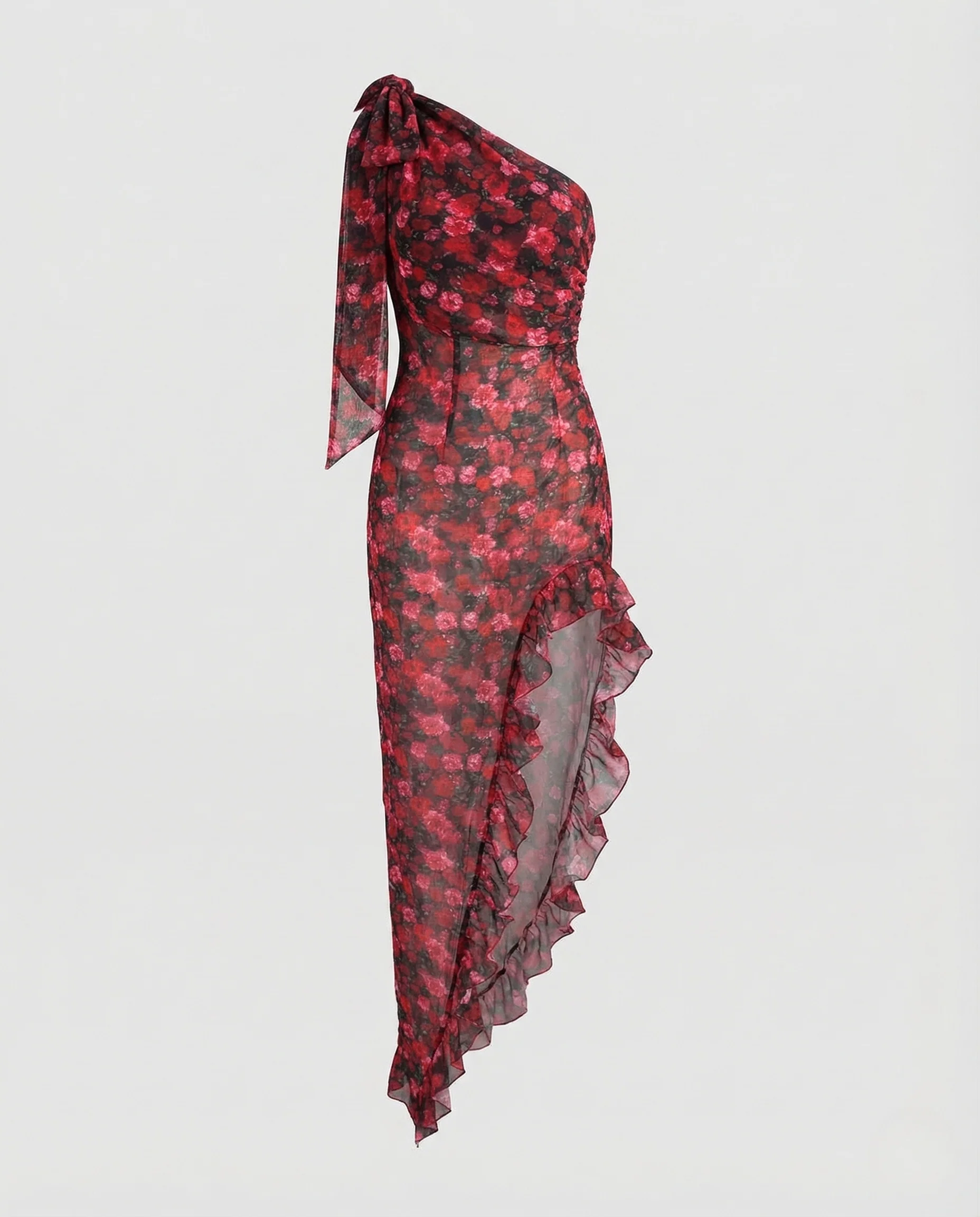 Damen Maxikleid Asymmetrisch One Shoulder Volants - Image 4