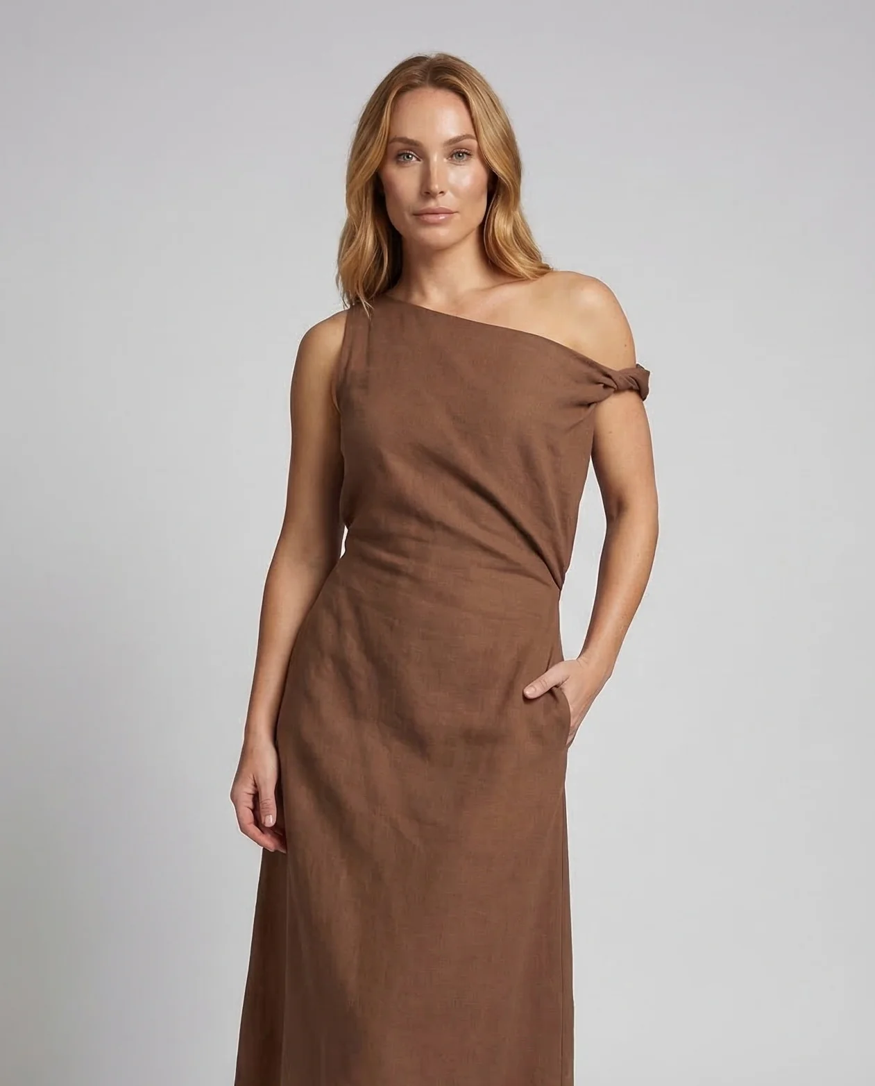 Damen Schulterfreies Maxikleid mit Drapierung - Image 2
