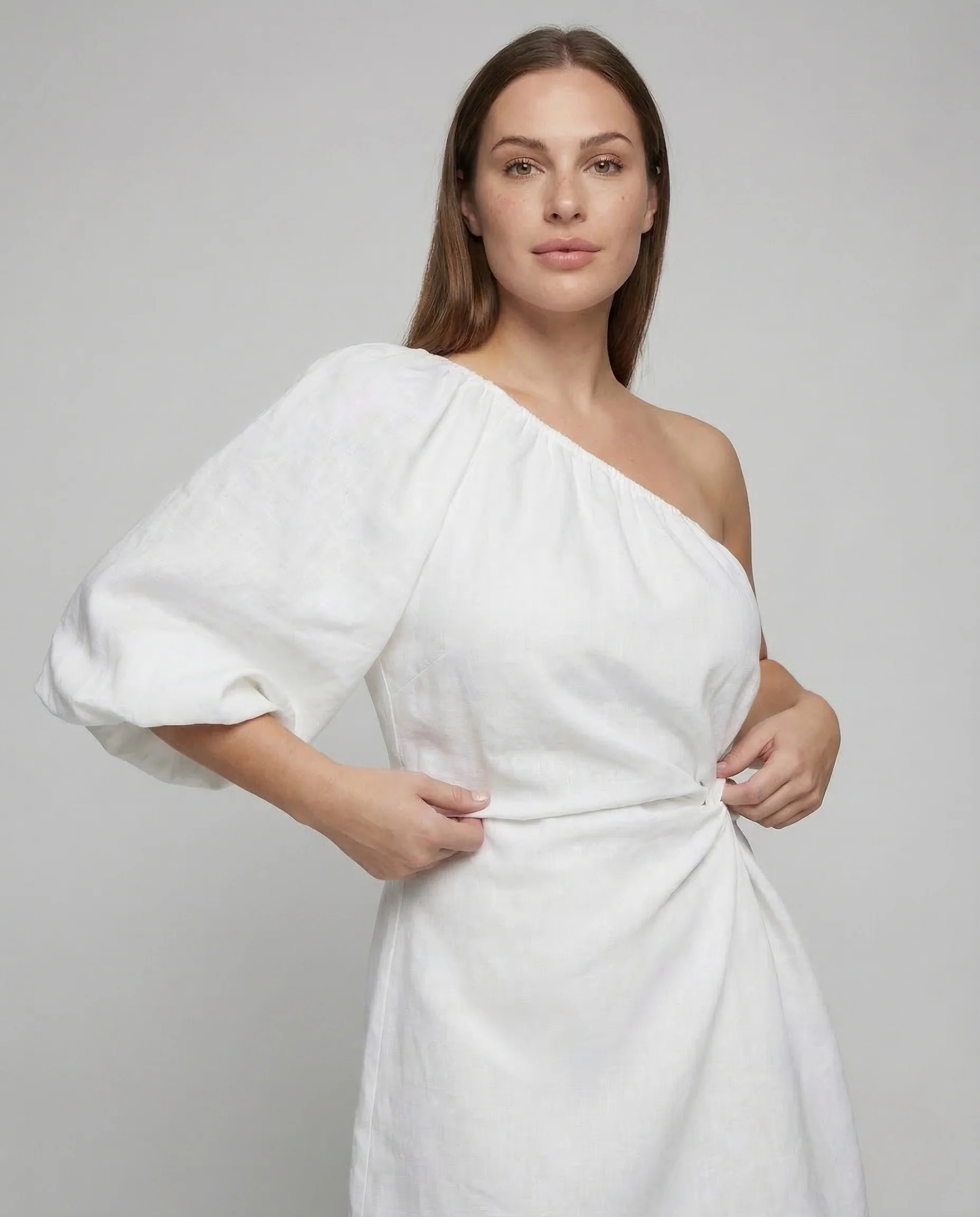 Damen Minikleid Asymmetrisch Schulterfrei Ballonärmel - Image 2