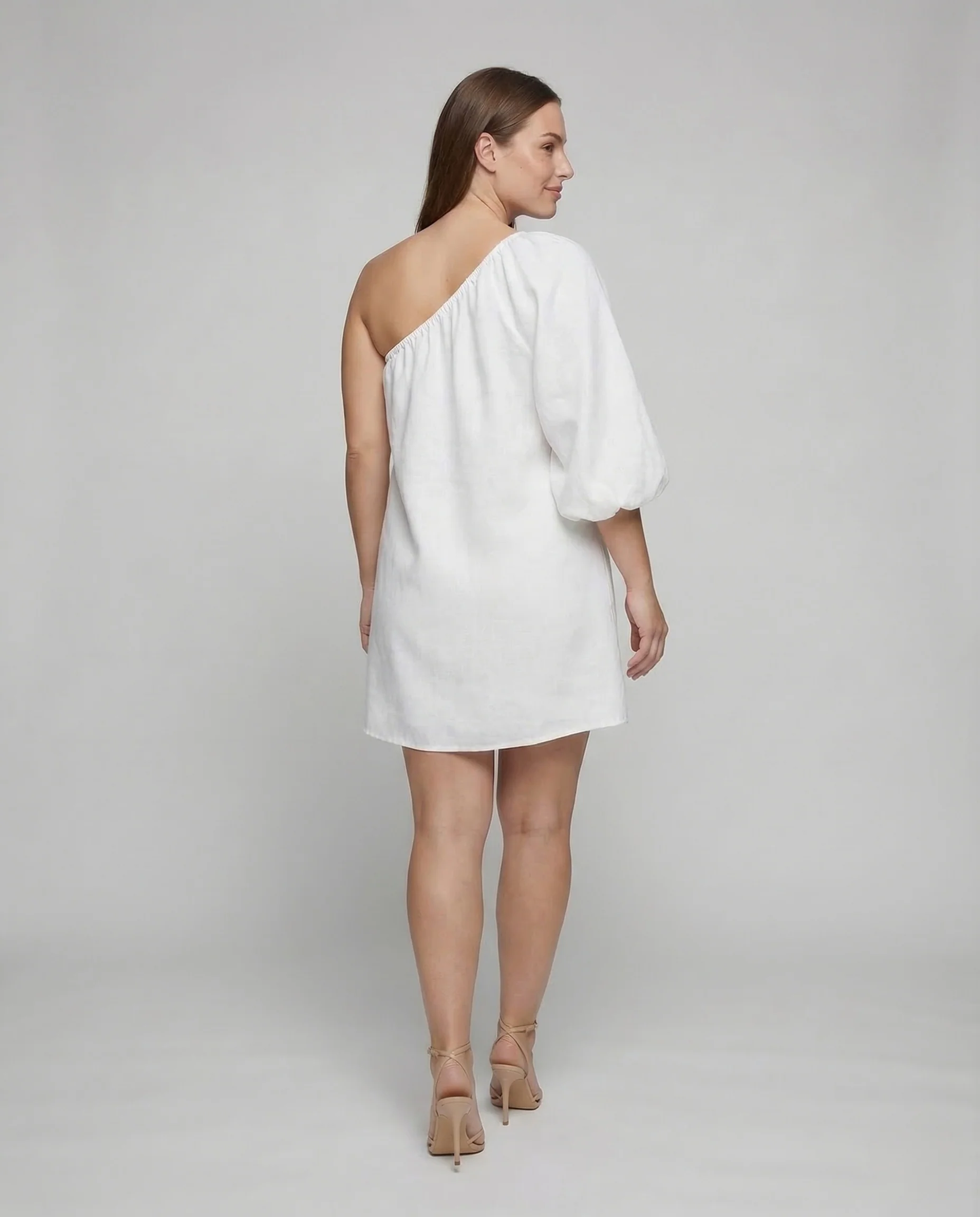 Damen Minikleid Asymmetrisch Schulterfrei Ballonärmel - Image 4