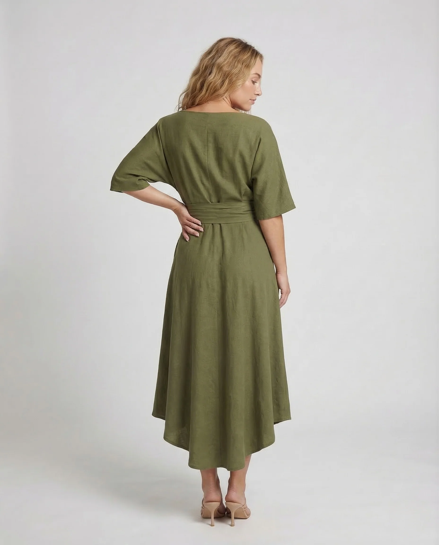 Damen Asymmetrisches Kleid Gürtel Taschen - Image 4