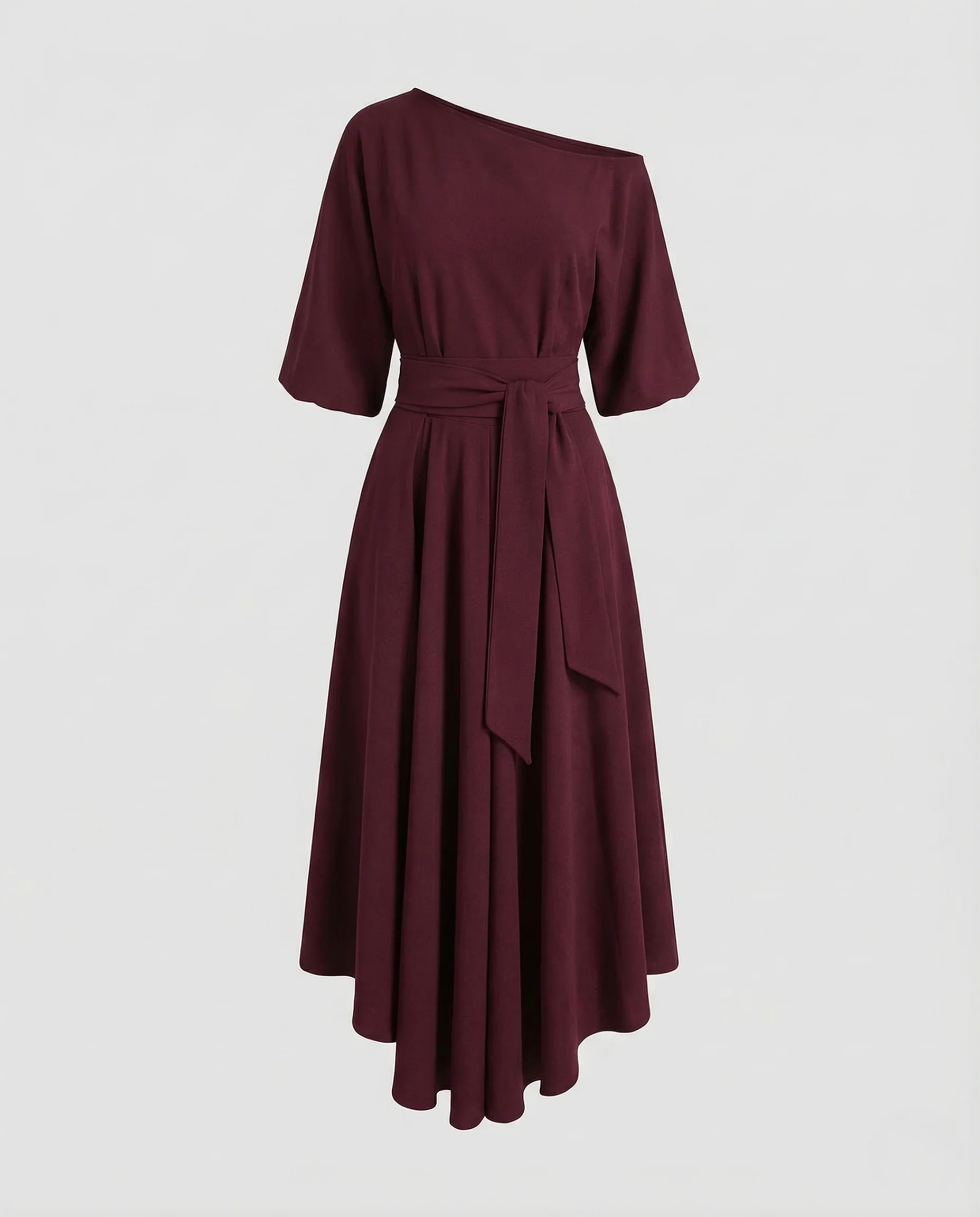 Damen Asymmetrisches Kleid Gürtel Taschen - Image 5