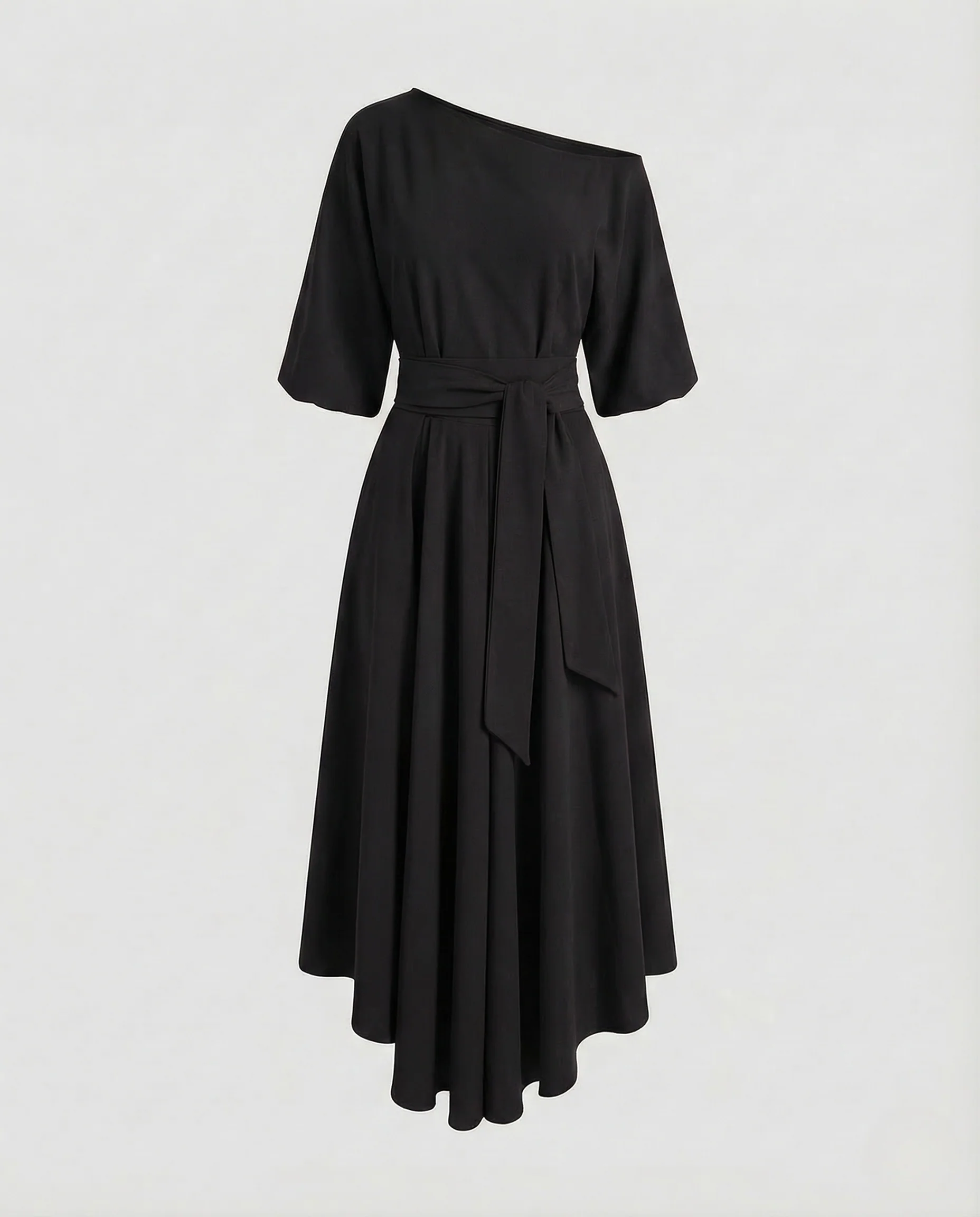Damen Asymmetrisches Kleid Gürtel Taschen - Image 8