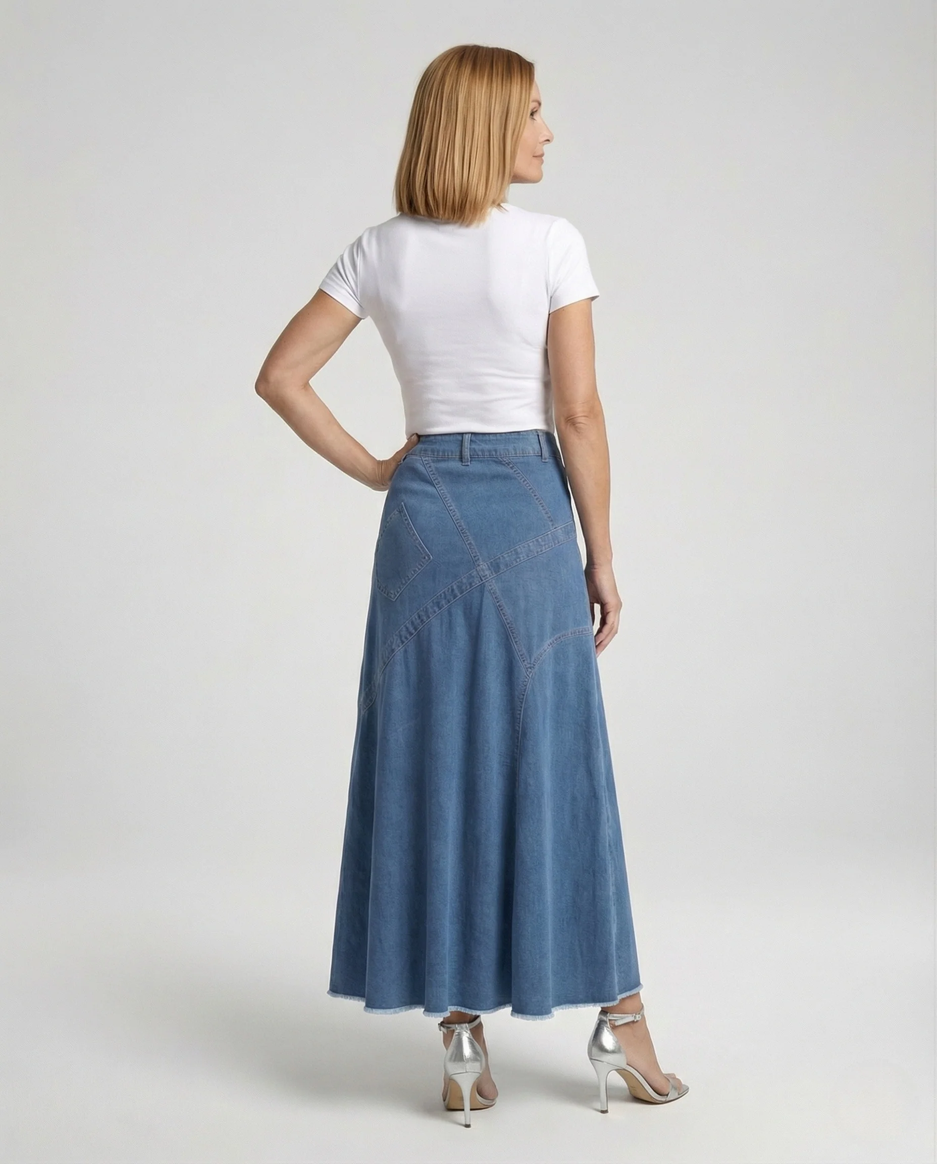 Maxirock Damen Jeans Fransen - Image 3